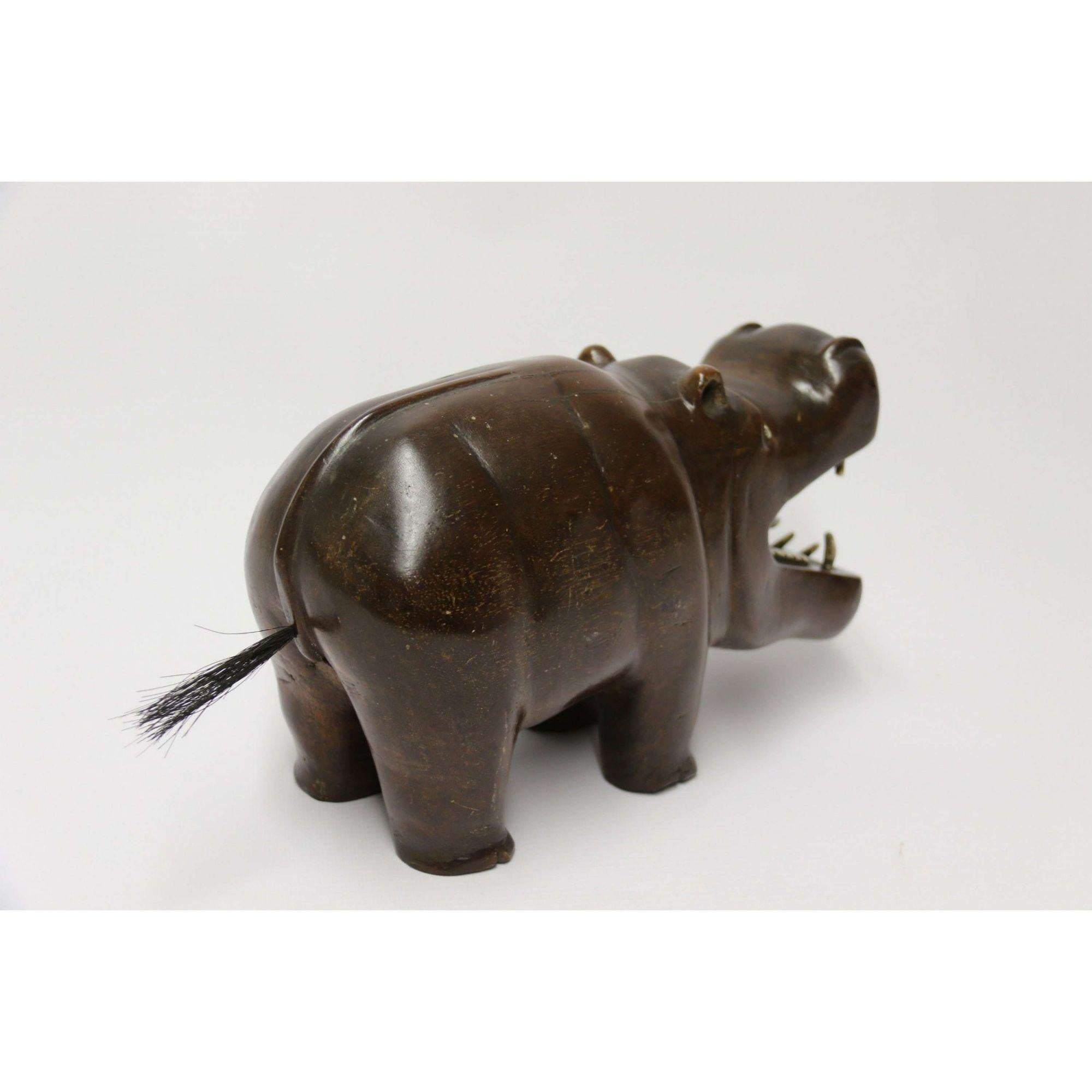 Rare African Carved Hardwood and Bone Study of a Hippopotamus, circa 1920 For Sale 2