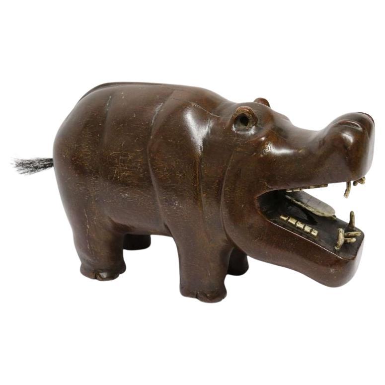 Rare African Carved Hardwood and Bone Study of a Hippopotamus, circa 1920 For Sale