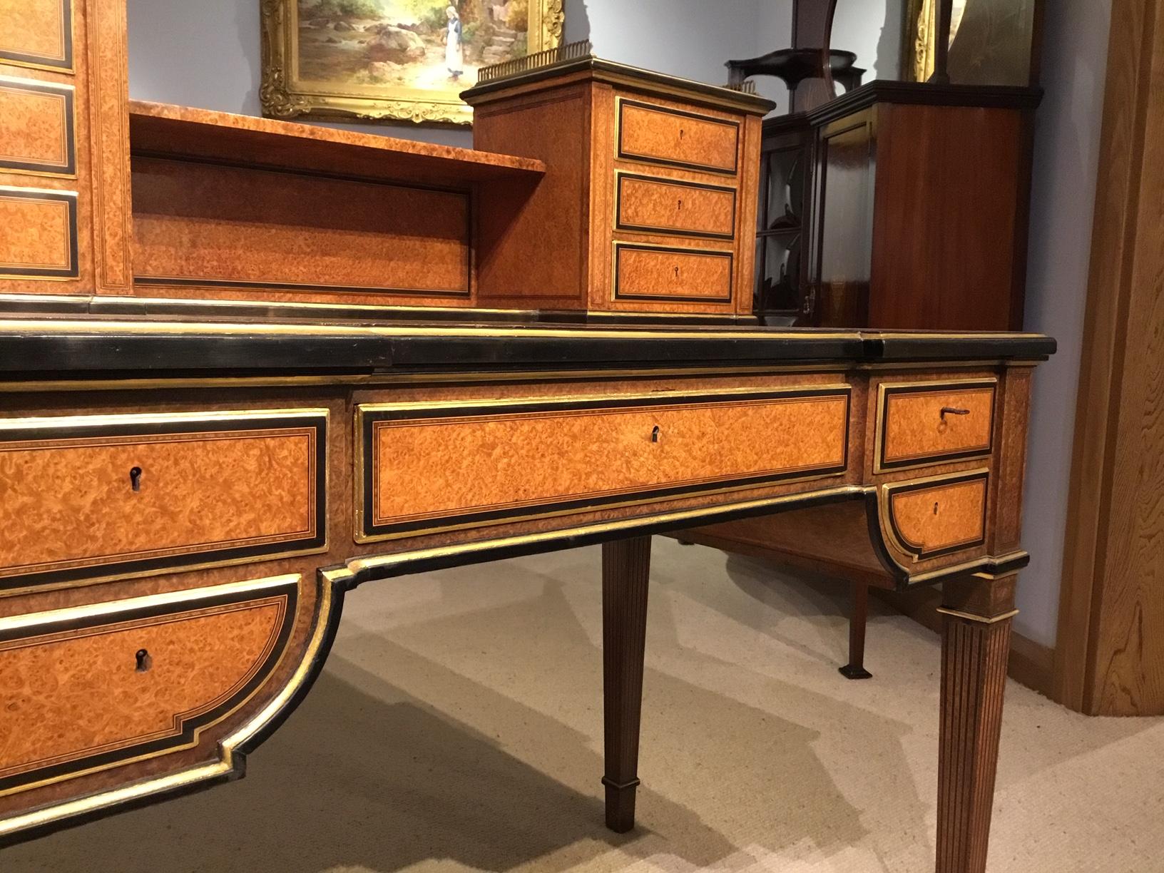 Rare Amboyna, Parcel-Gilt and Ebony Victorian Period Antique Writing Desk For Sale 7