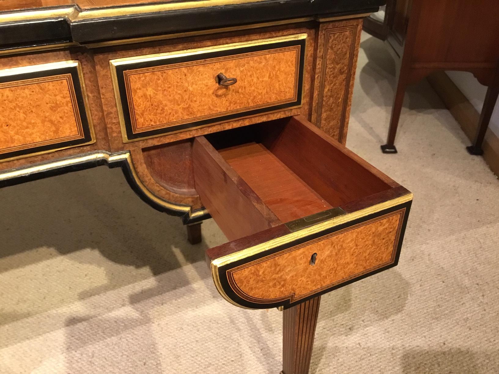Rare Amboyna, Parcel-Gilt and Ebony Victorian Period Antique Writing Desk For Sale 3