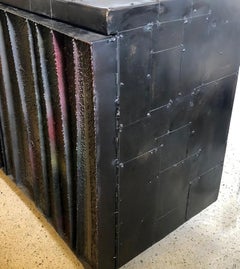 Rare American Modern Steel Front and Vermont Slate 2 Door Credenza, Paul Evans