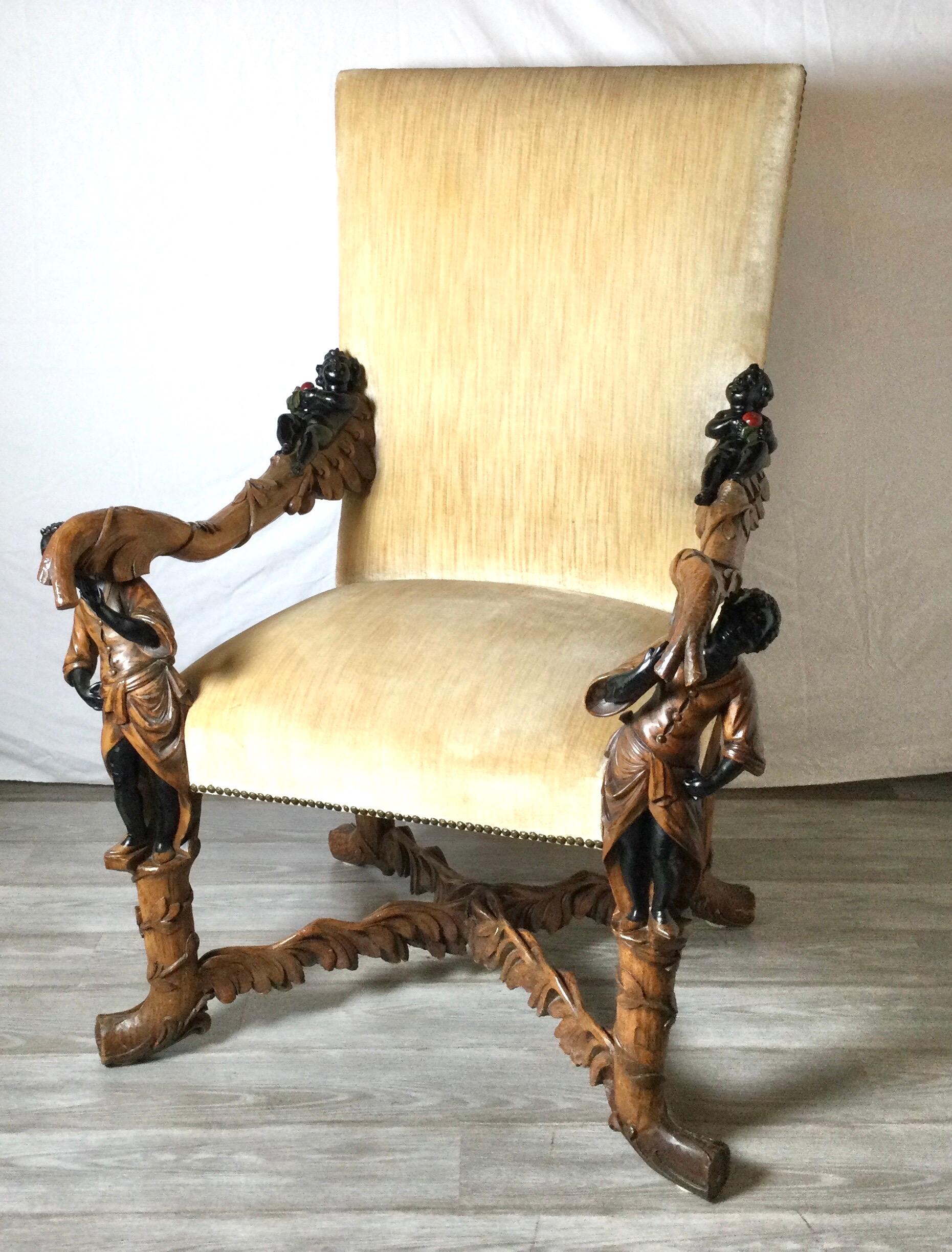 Fabric Rare and Elaborately Carved Lolling Chair