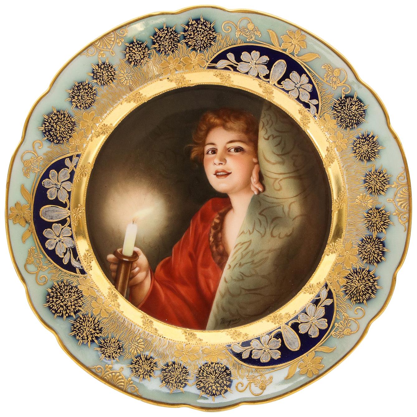 Rare and Exceptional Art Nouveau Royal Vienna Porcelain Plate by Wagner