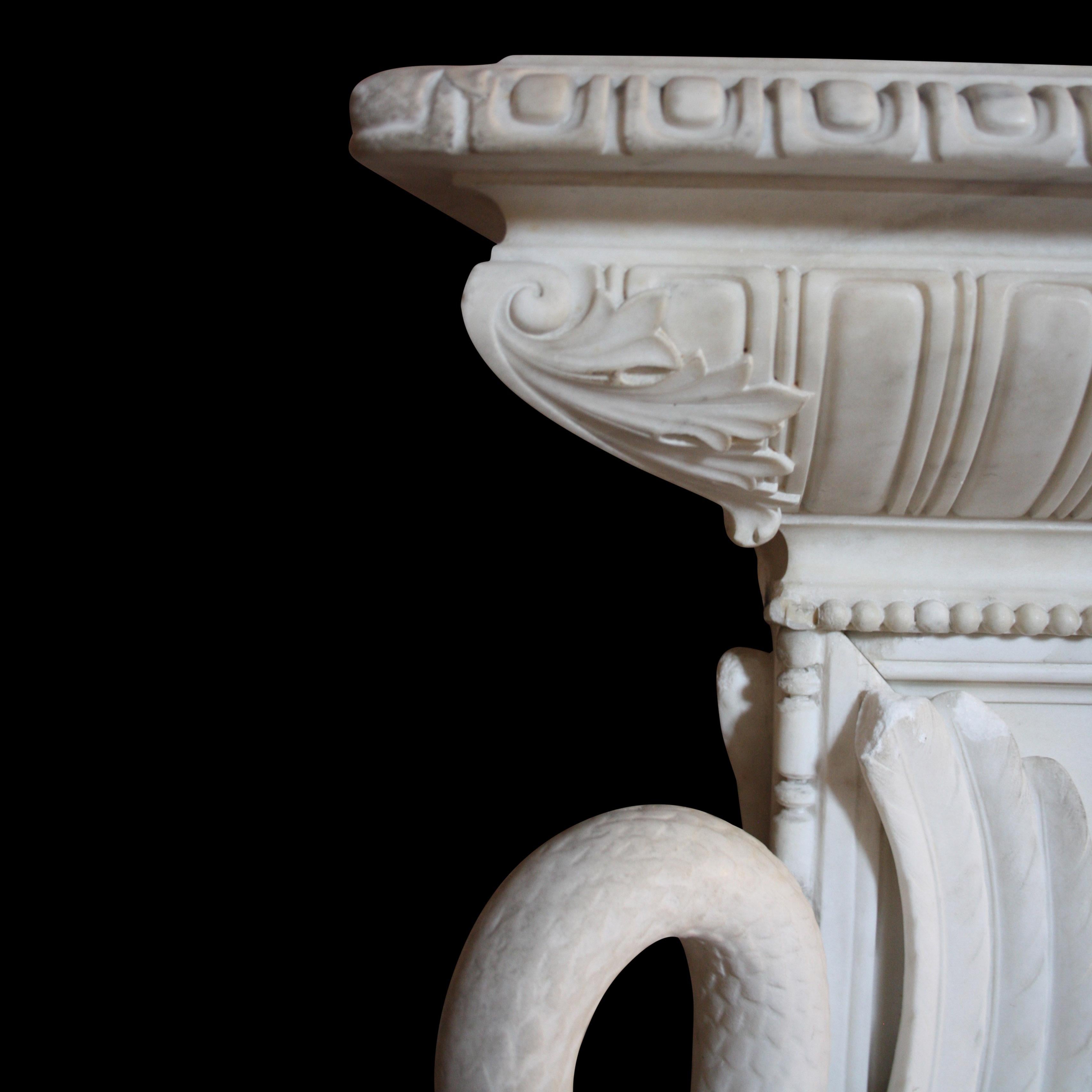 Rare and Exceptional 19th Century Italian Chimneypiece in Statuary Marble For Sale 2