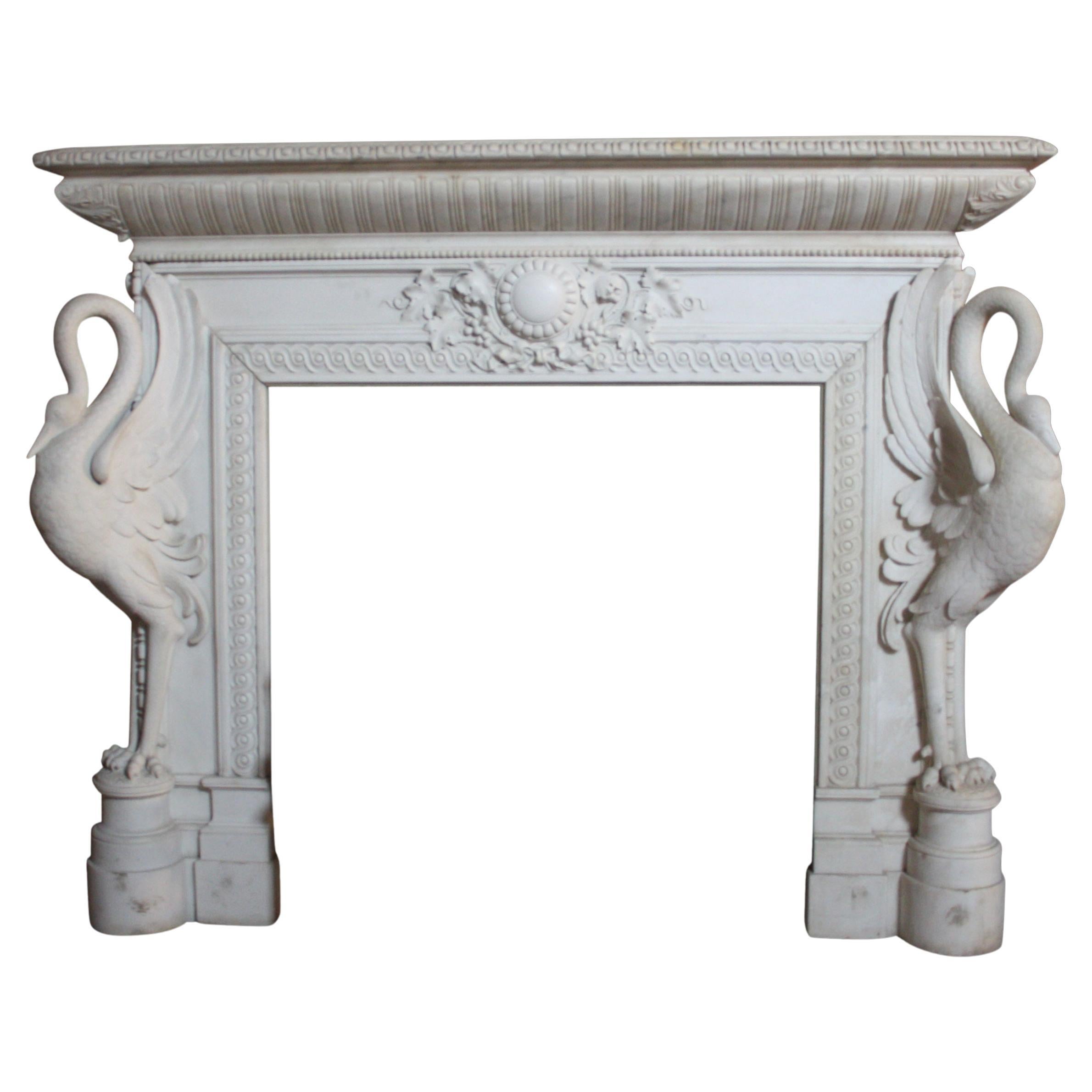 Rare and Exceptional 19th Century Italian Chimneypiece in Statuary Marble For Sale