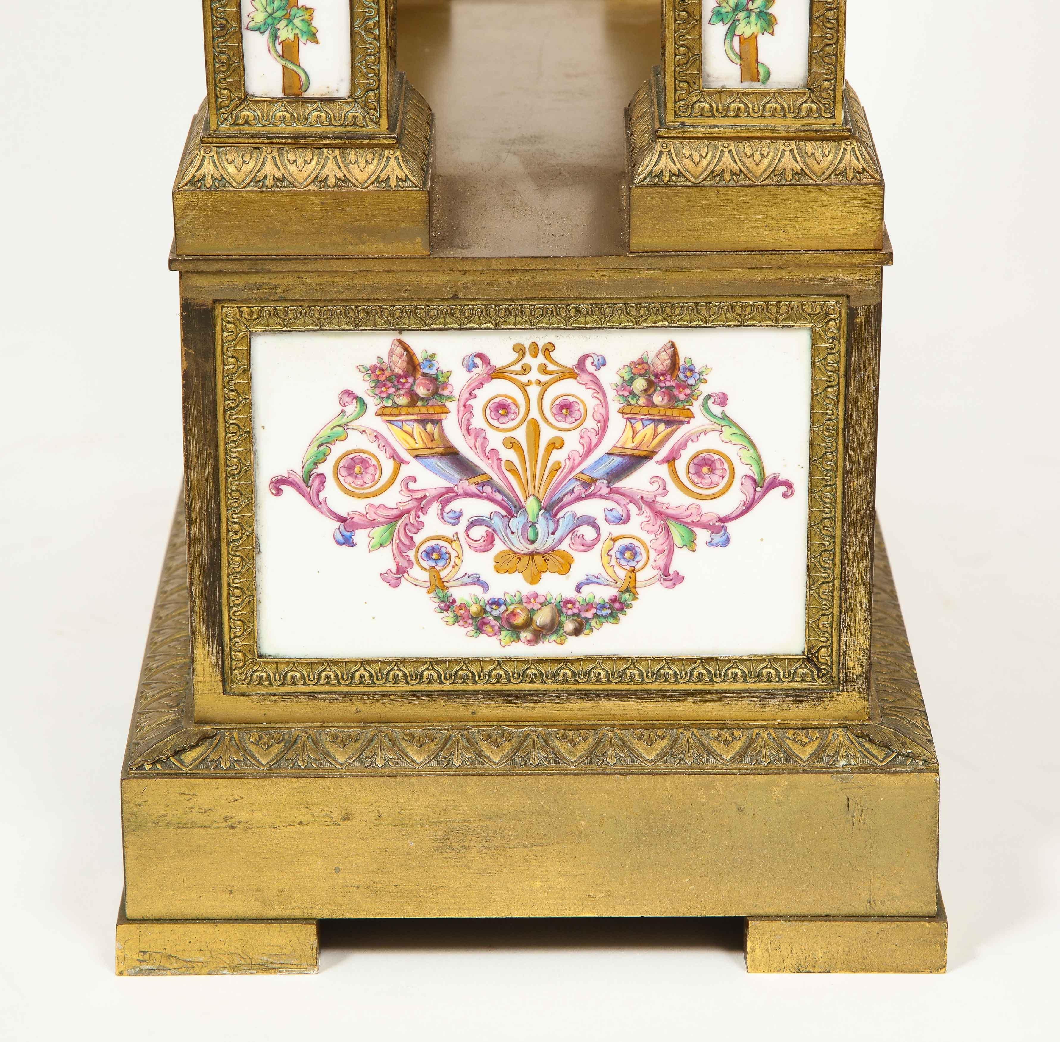 A Rare and Exquisite French Ormolu and Porcelain Clock, attributed to Deniere  For Sale 4