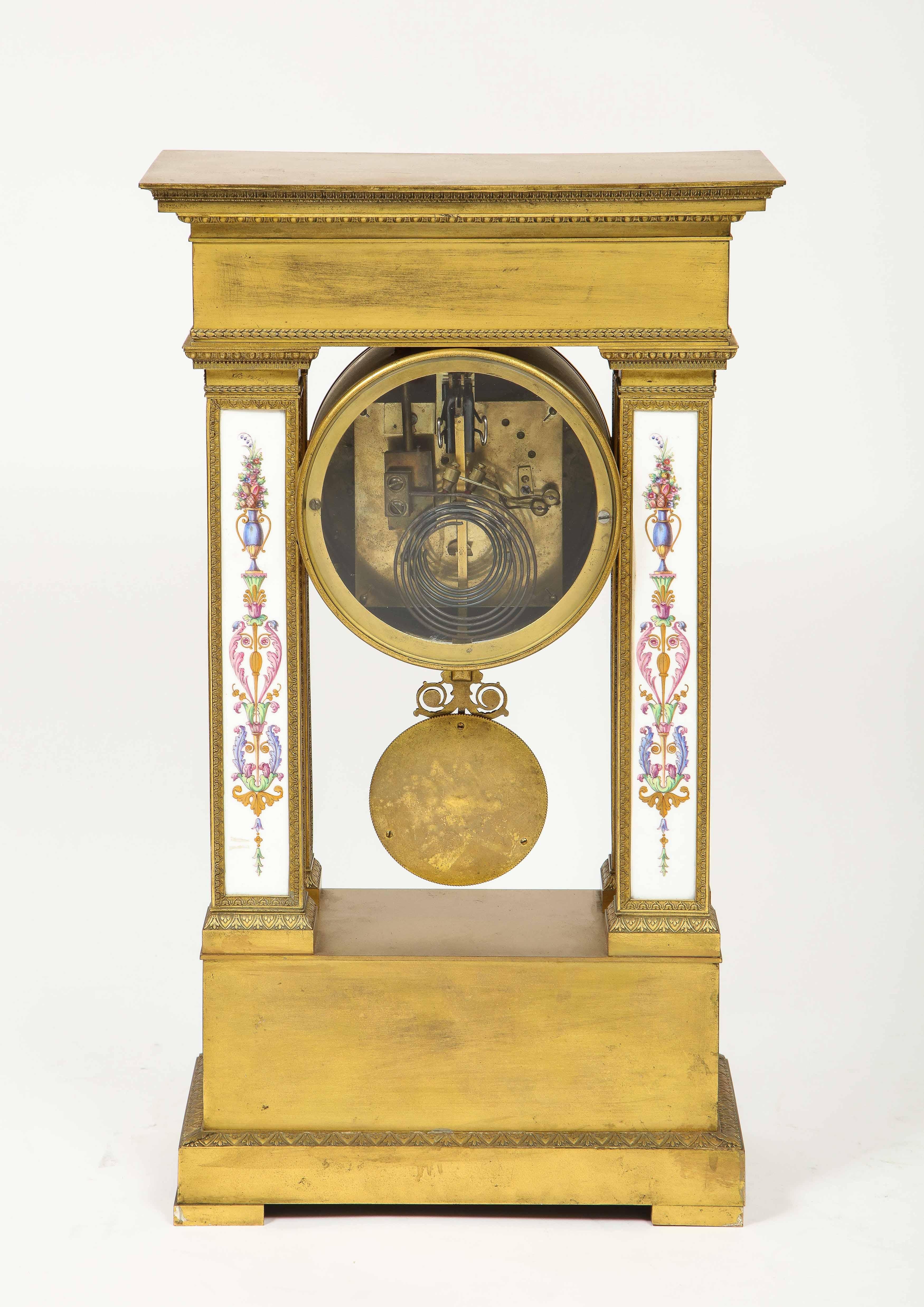 A Rare and Exquisite French Ormolu and Porcelain Clock, attributed to Deniere For Sale 6