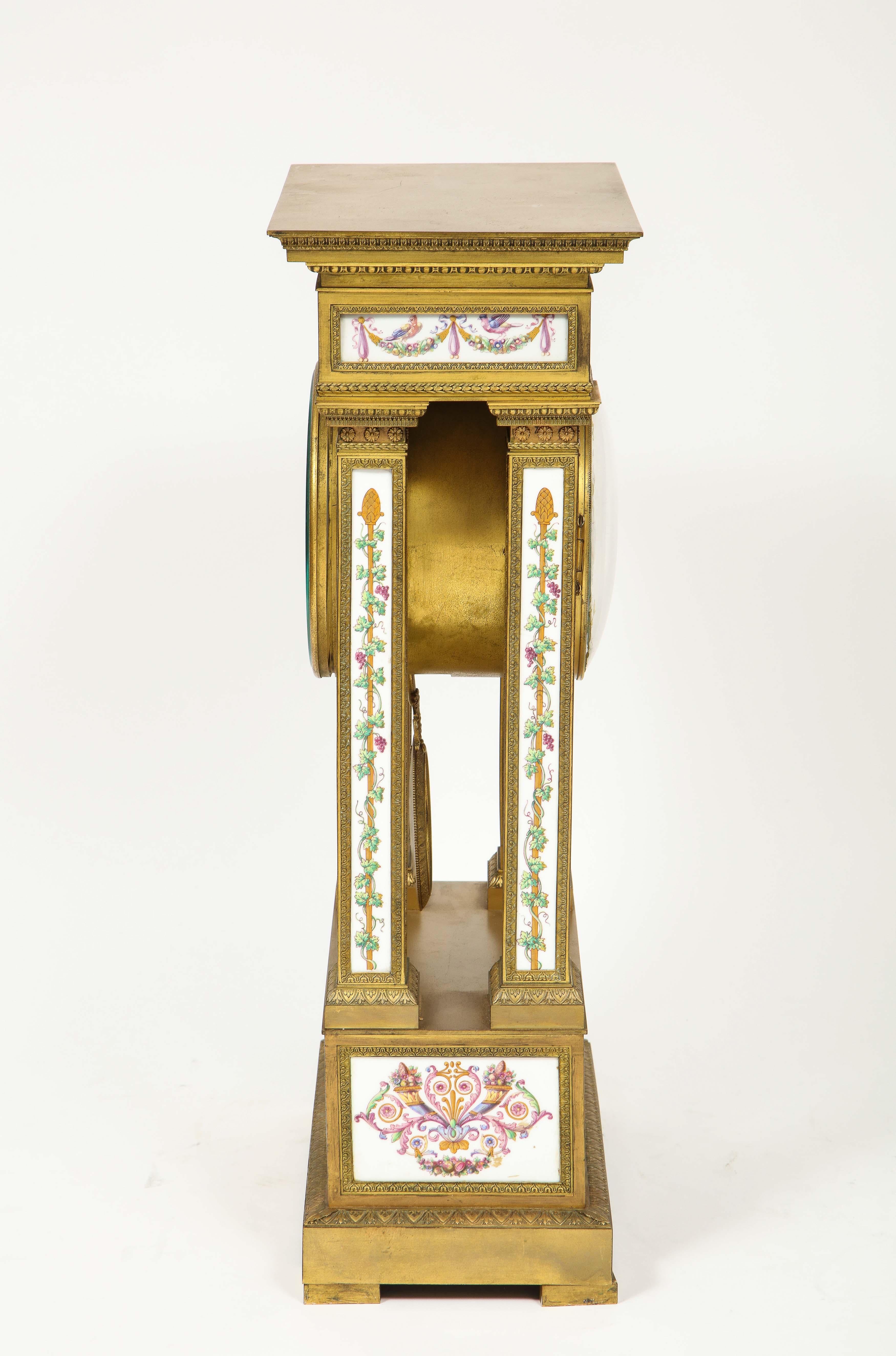 A Rare and Exquisite French Ormolu and Porcelain Clock, attributed to Deniere  For Sale 8