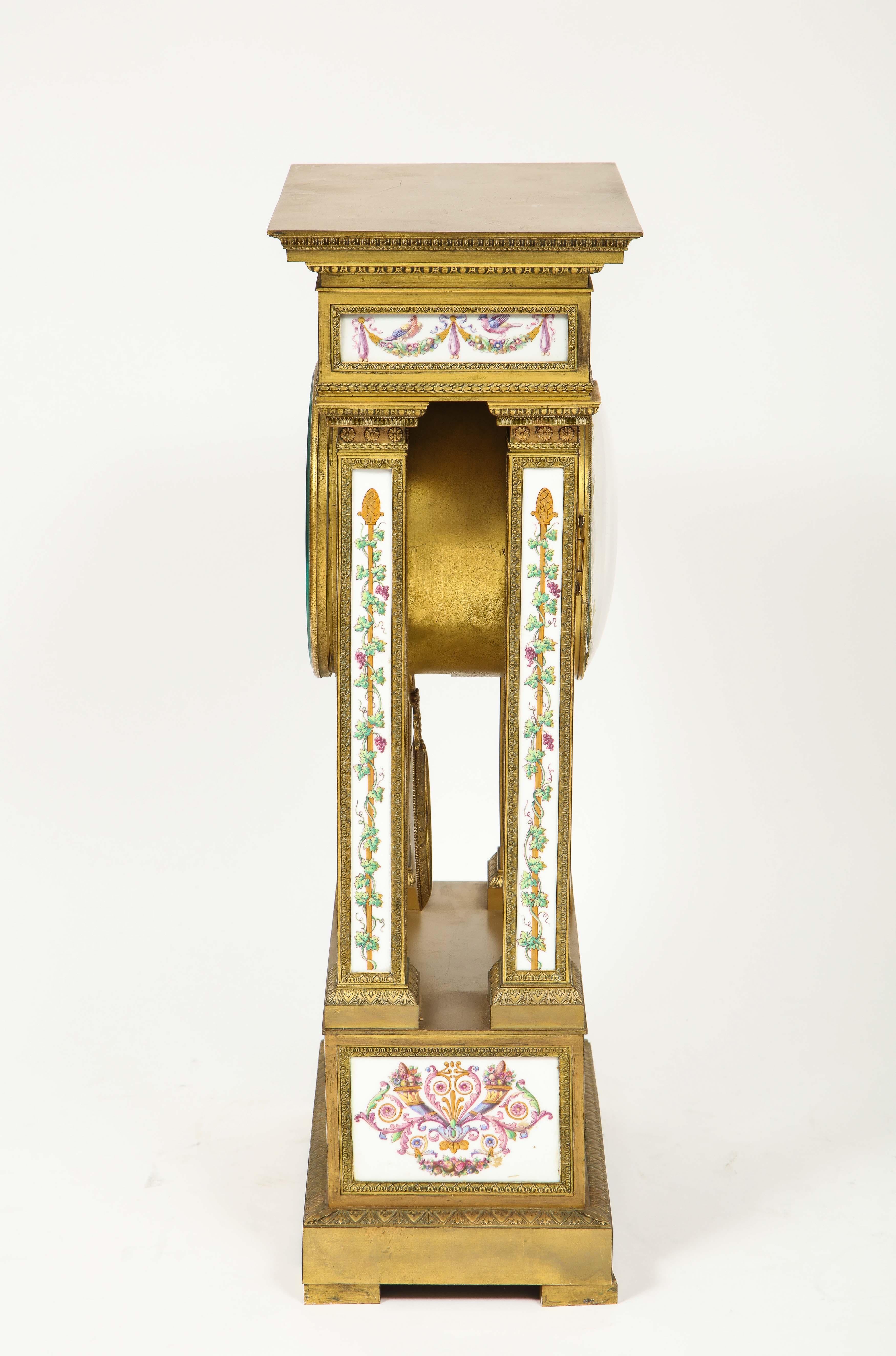 A Rare and Exquisite French Ormolu and Porcelain Clock, attributed to Deniere For Sale 8