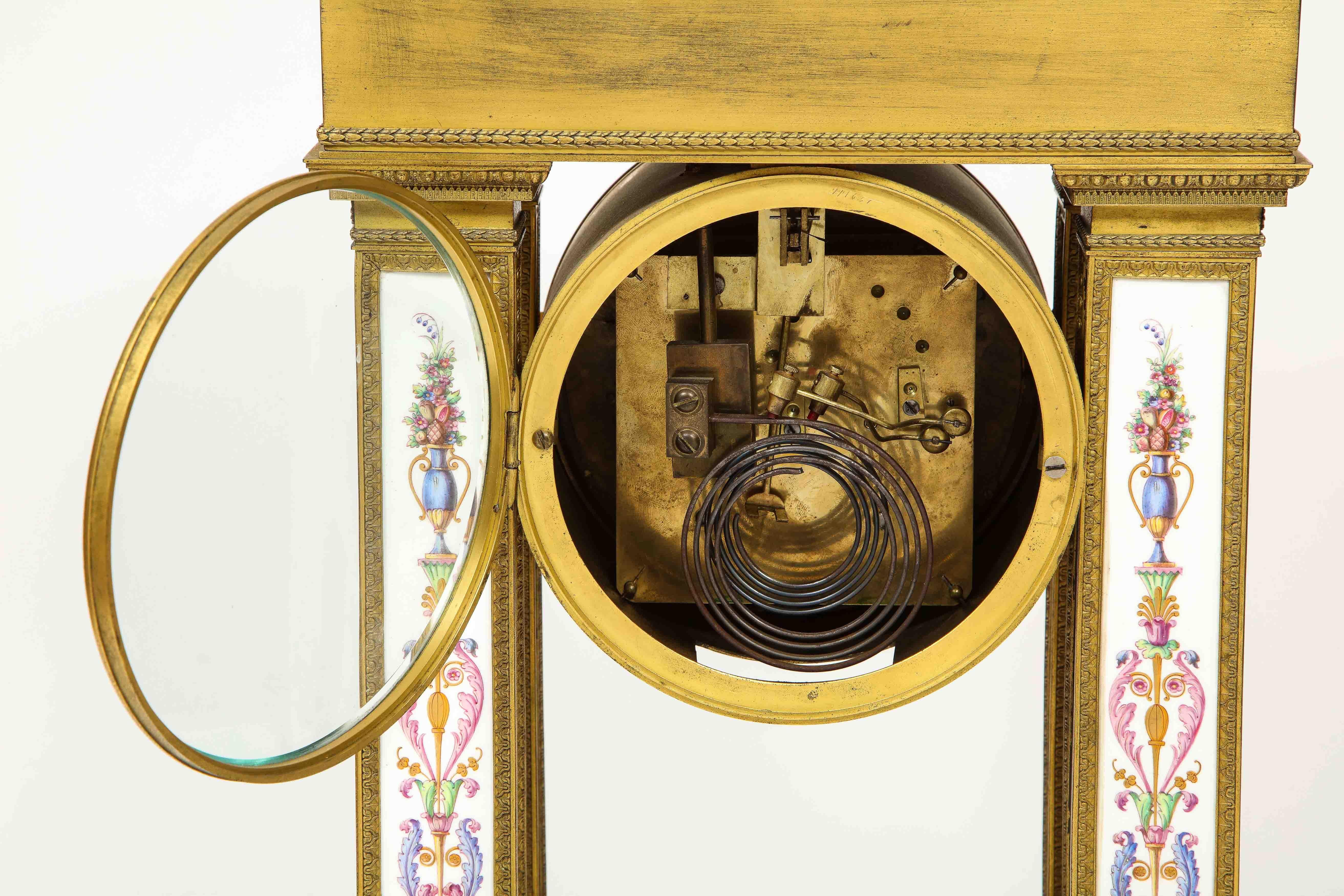 A Rare and Exquisite French Ormolu and Porcelain Clock, attributed to Deniere  For Sale 11