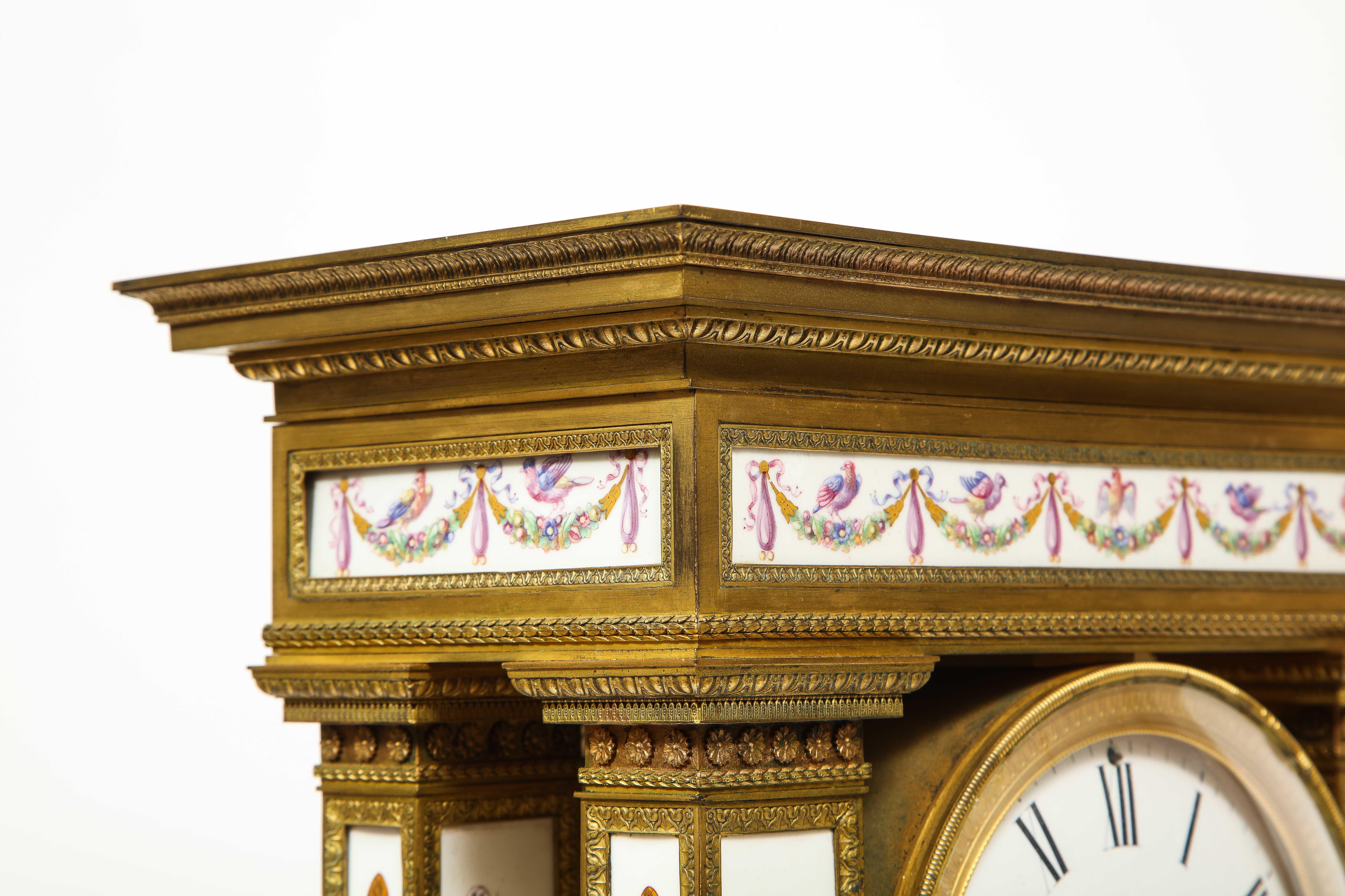A Rare and Exquisite French Ormolu and Porcelain Clock, attributed to Deniere  For Sale 14