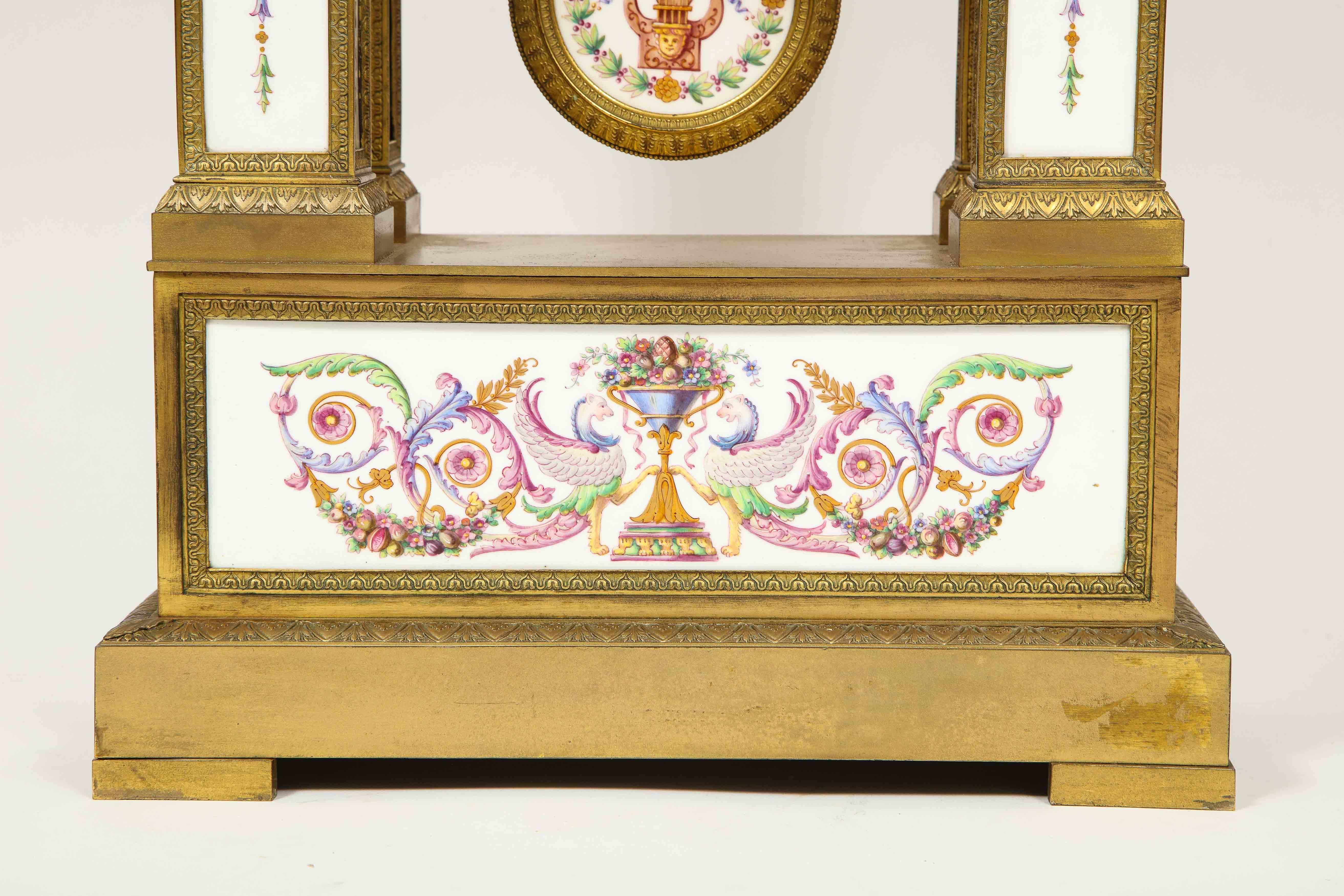 A Rare and Exquisite French Ormolu and Porcelain Clock, attributed to Deniere  In Good Condition For Sale In New York, NY