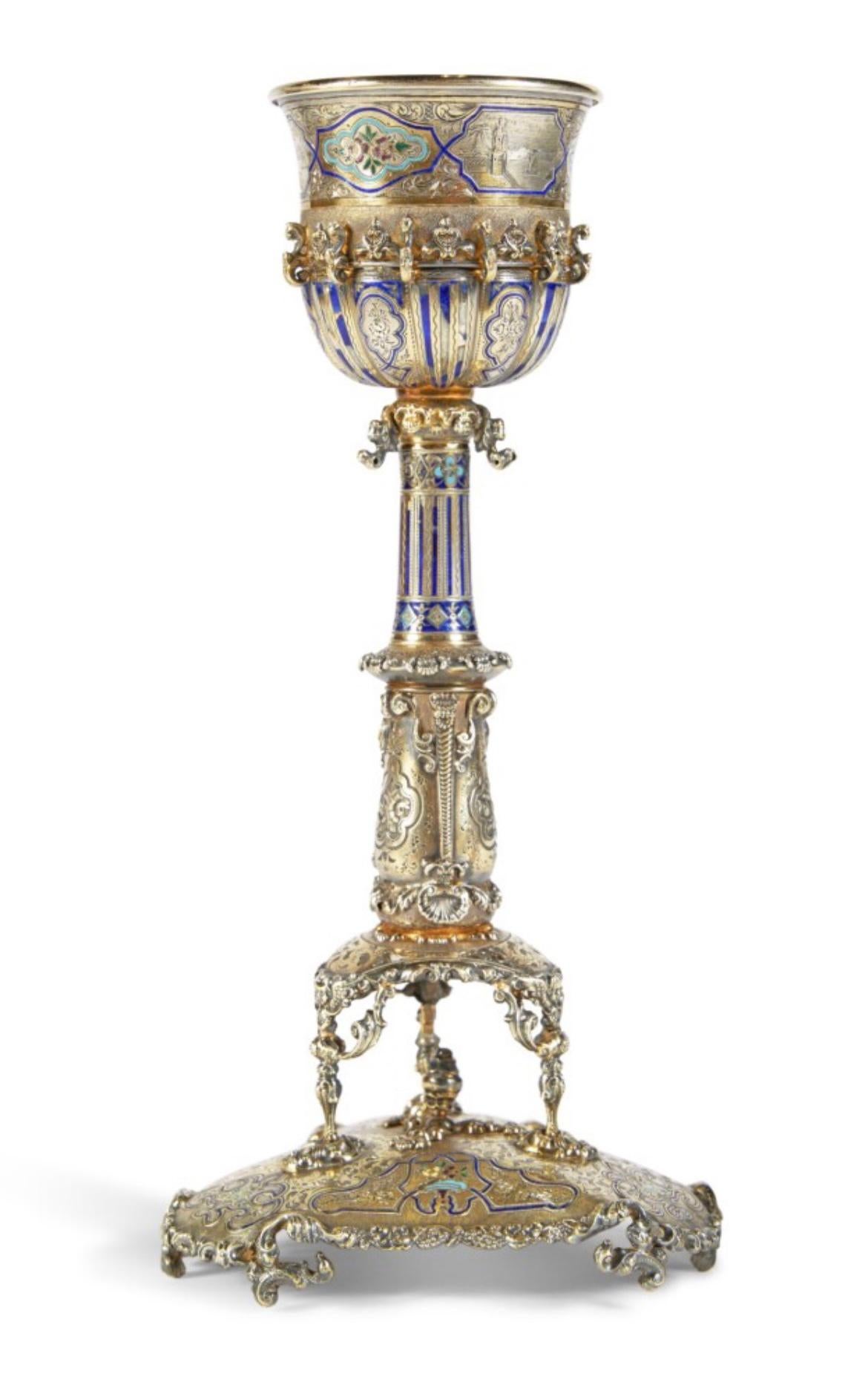 A Rare and Exquisite Silver, Enameled Chalice by Jules Wièse and Froment-Meurice In Good Condition For Sale In New York, NY