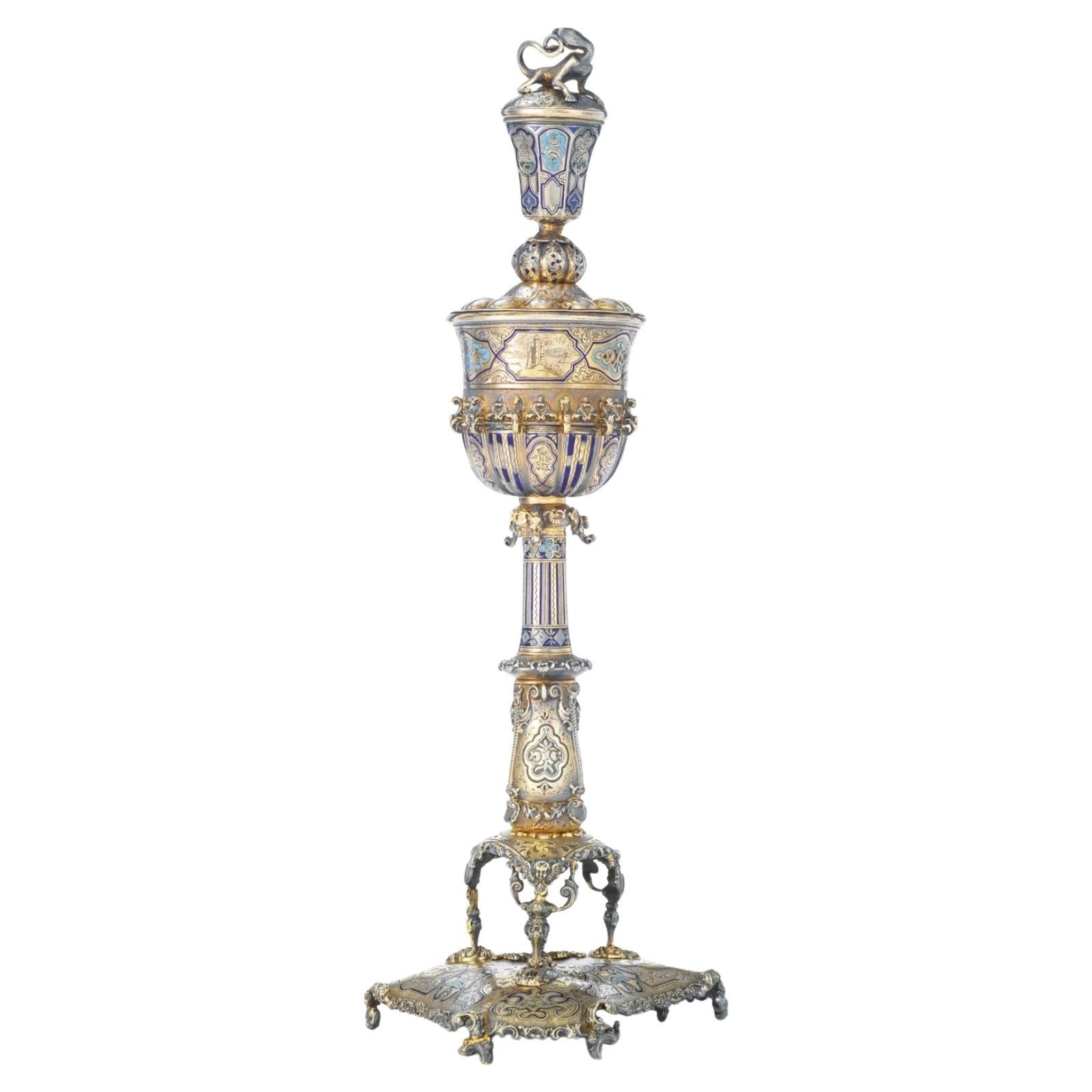 A Rare and Exquisite Silver, Enameled Chalice by Jules Wièse and Froment-Meurice For Sale