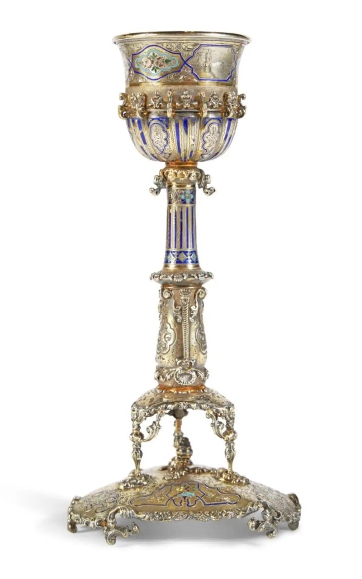 A Rare and Exquisite Silver, Enameled Chalice -Jules Wièse and Froment-Meurice In Good Condition For Sale In Long Island City, NY