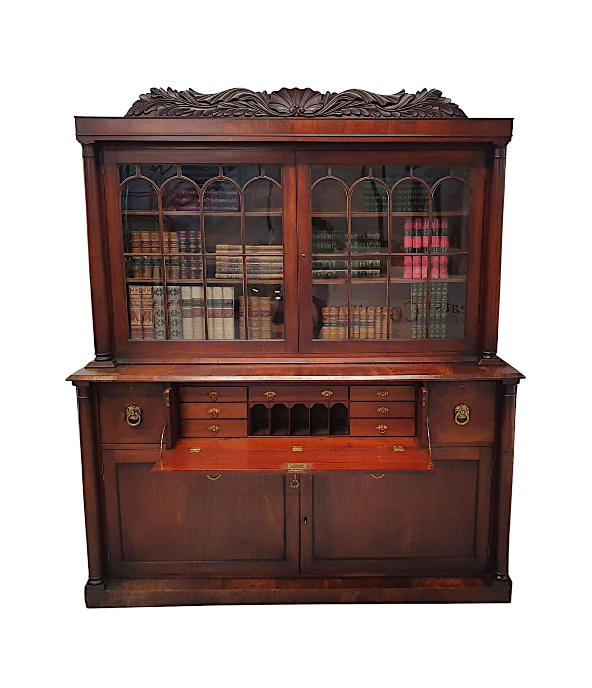 Glass A Rare and Fine Early 19th Century William IV Irish Secretaire Bookcase For Sale