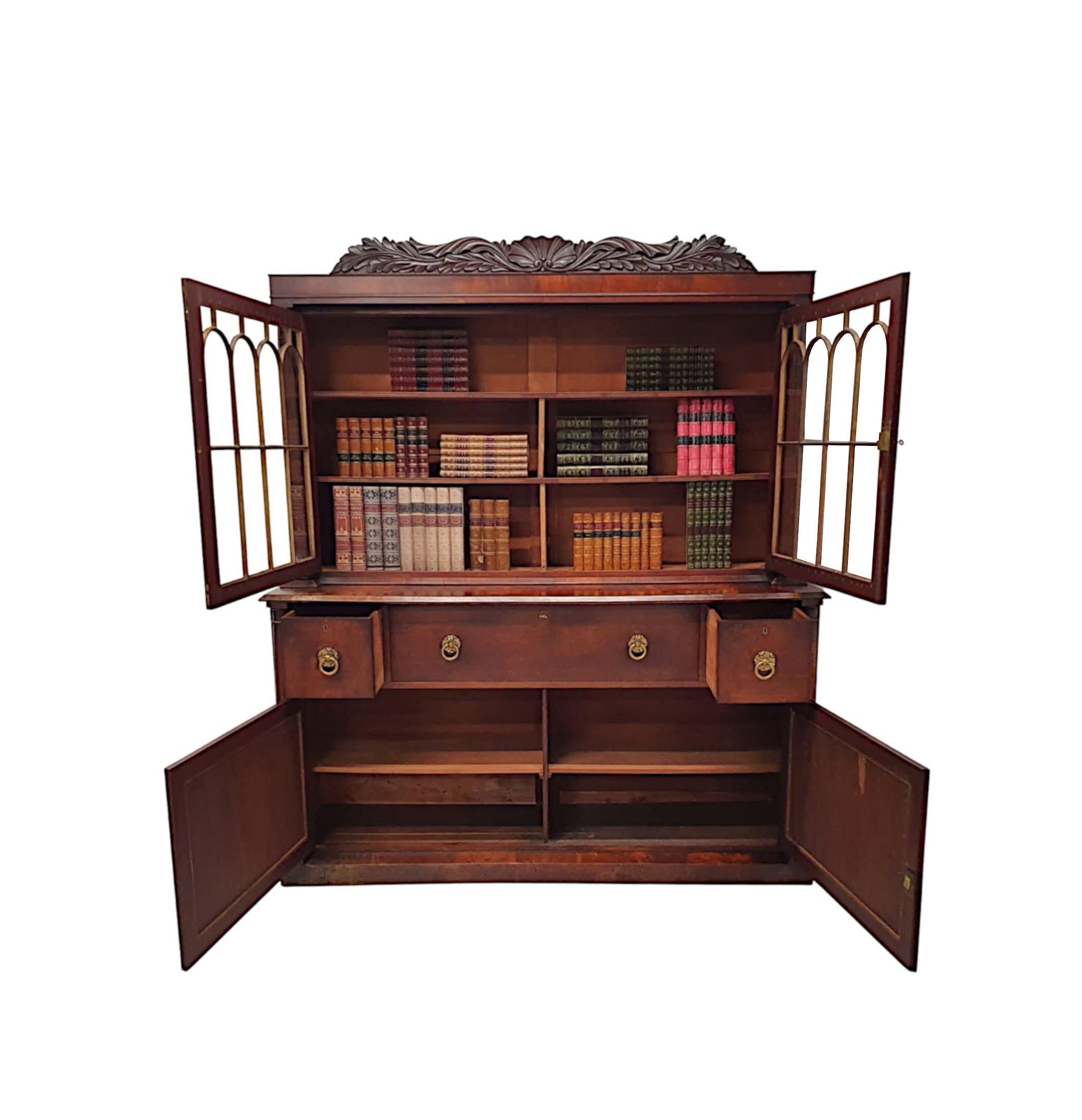 A Rare and Fine Early 19th Century William IV Irish Secretaire Bookcase For Sale 1