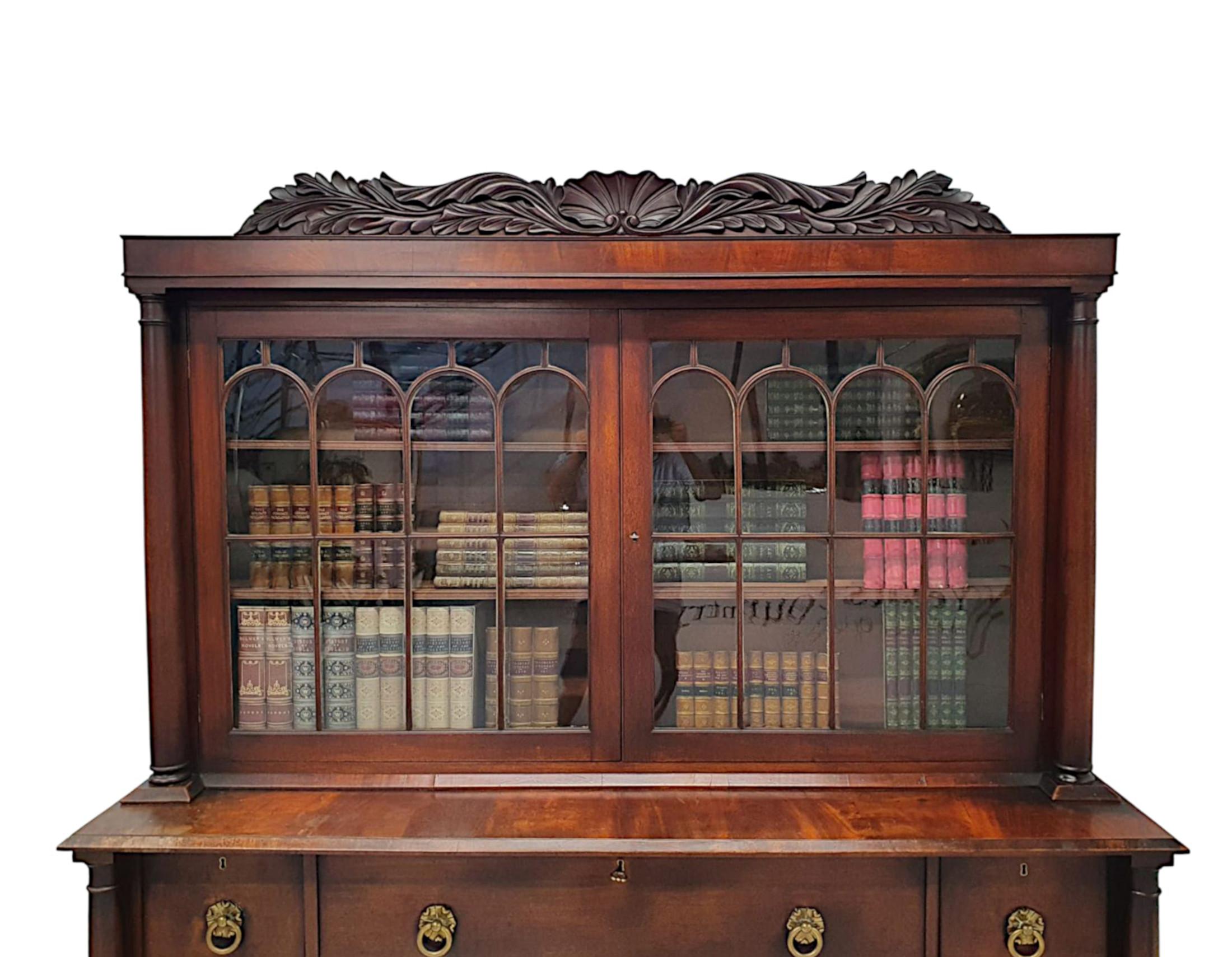 A Rare and Fine Early 19th Century William IV Irish Secretaire Bookcase For Sale 2