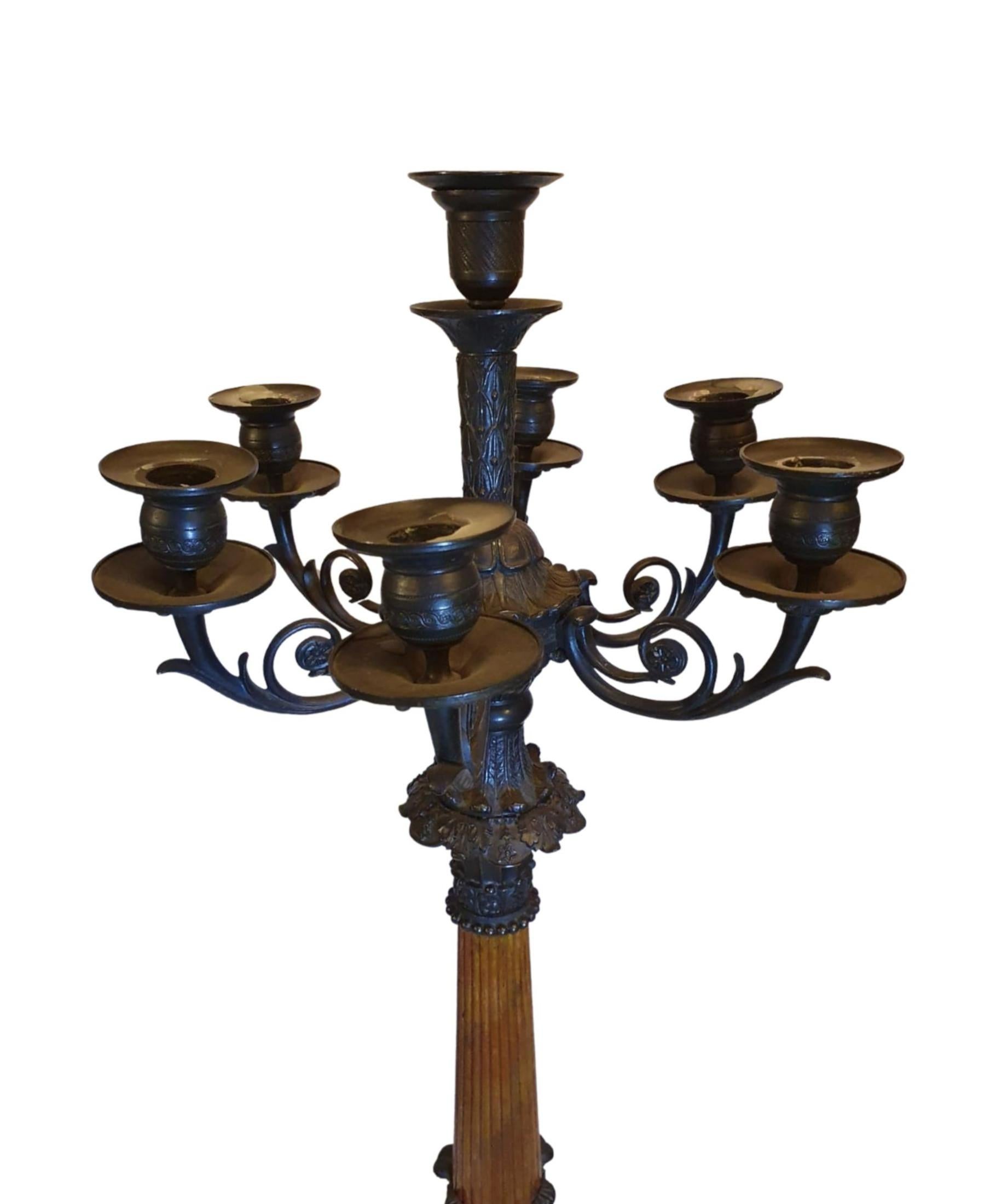 Français Paire rare et raffinée de candélabres en bronze du 19ème siècle de style Empire en vente