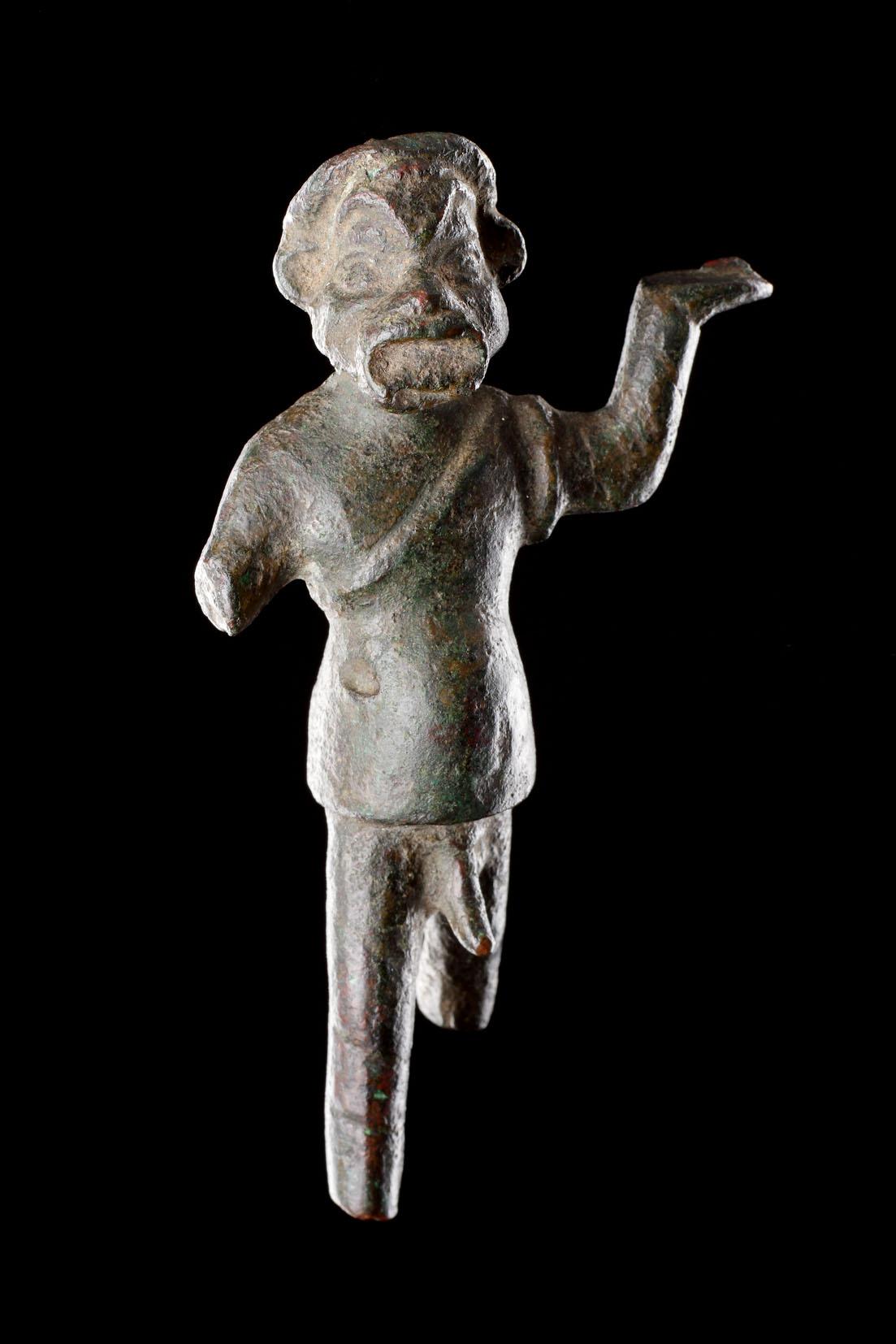 A Rare and Finely Detailed Greek Bronze Statuette of an Actor with Large Phallus For Sale 3
