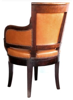 Rare and Handsome French Empire Walnut Leather-Upholstered Swivel Desk Chair