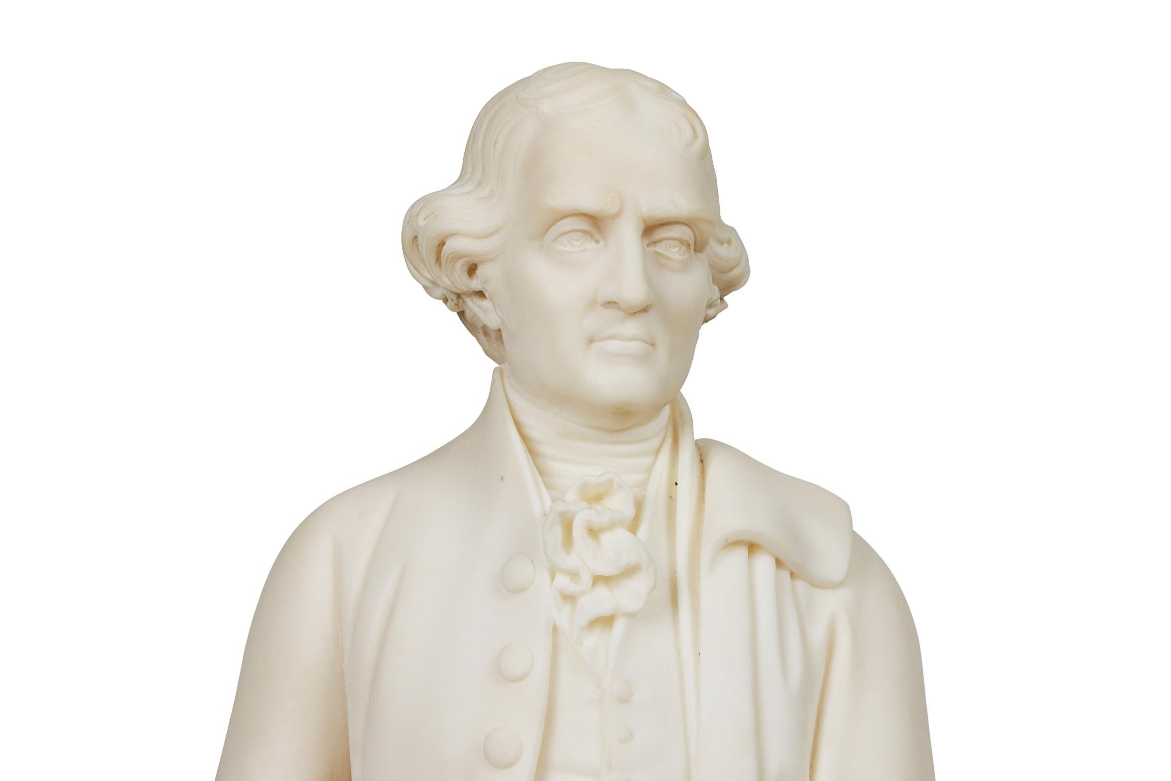 Marbre Rare et importante sculpture américaine en marbre de Thomas Jefferson, vers 1870 en vente