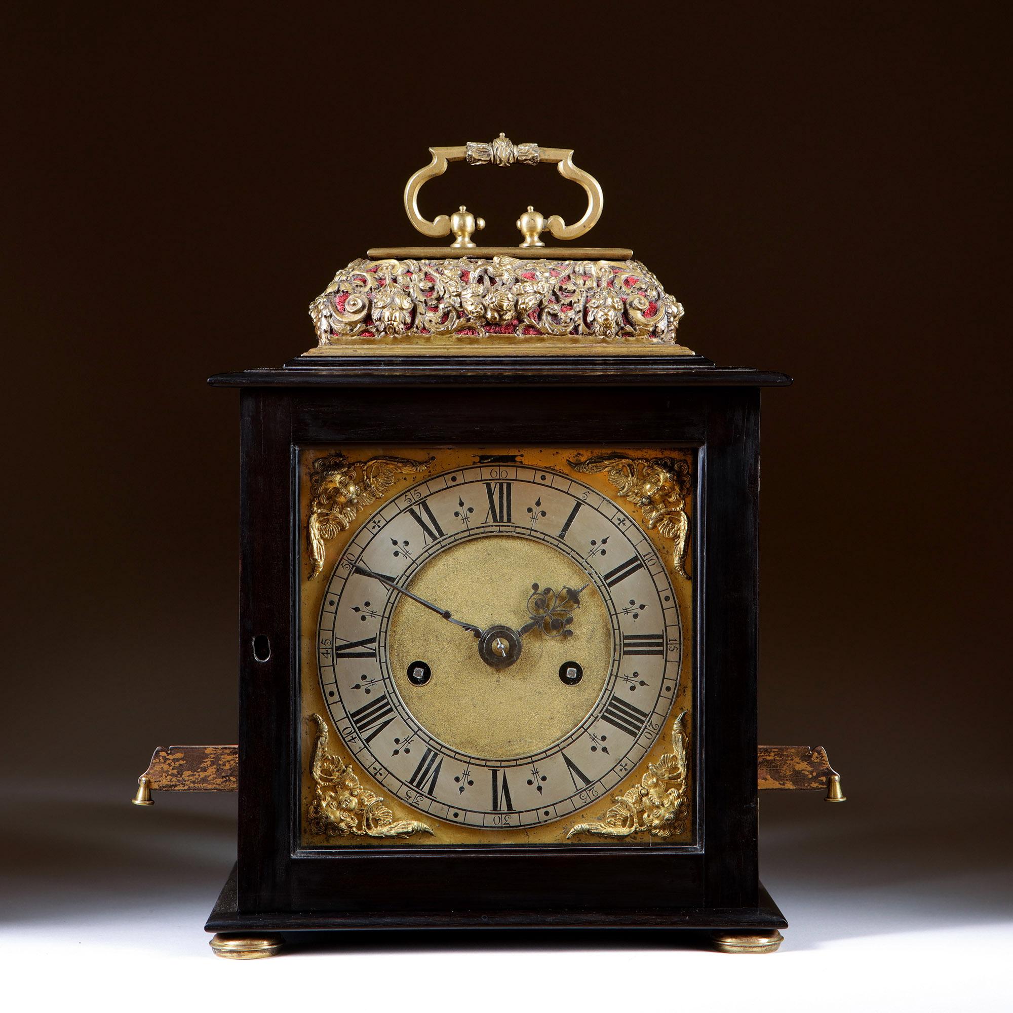 The Rare and Important 17th Century Spring Driven Table Clock by the Celebrated Maker, Henry Jones. 
Provenance dating back to 1745. Owned by Captain Alexander Raitt 

A very rare and unusual Charles II English eight-day spring-driven table clock