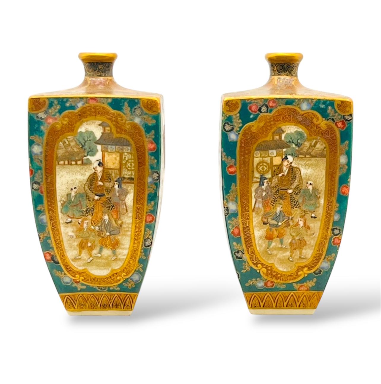 Raro e importante par de jarrones Satsuma de Okamoto Ryozan, periodo Meiji en venta 7
