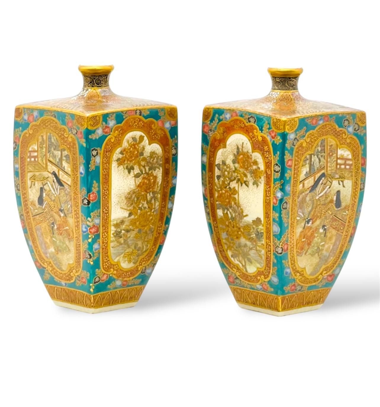 Raro e importante par de jarrones Satsuma de Okamoto Ryozan, periodo Meiji Japonés en venta