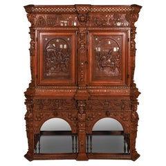 Rare and Important Renaissance "Judaica" Carved Oak Wood Cabinet