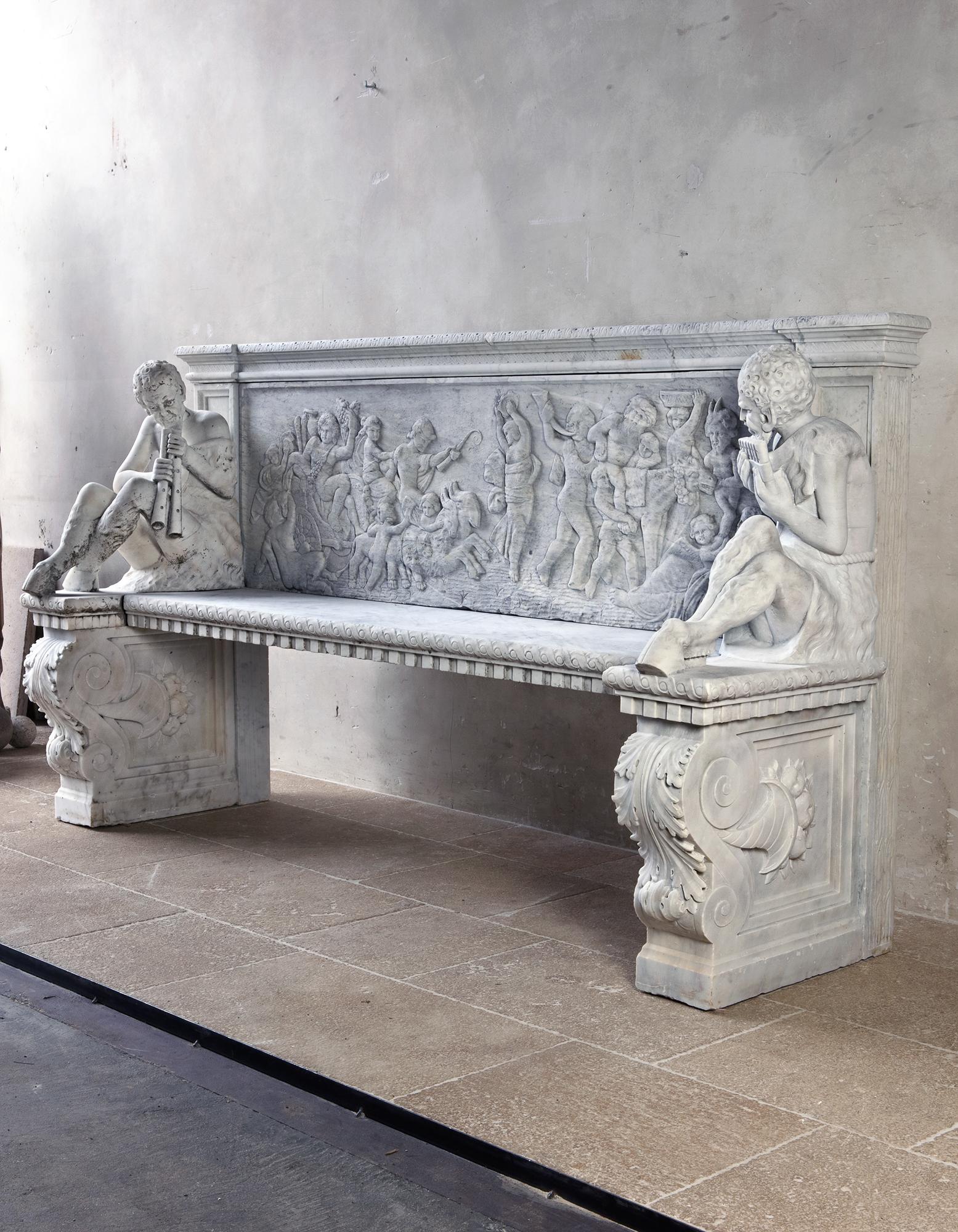 A Rare and Impressive Carved White Marble Neoclassical Bench For Sale 5