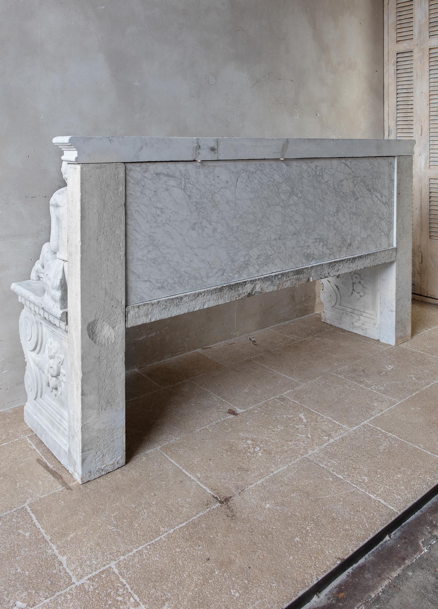 A Rare and Impressive Carved White Marble Neoclassical Bench For Sale 6
