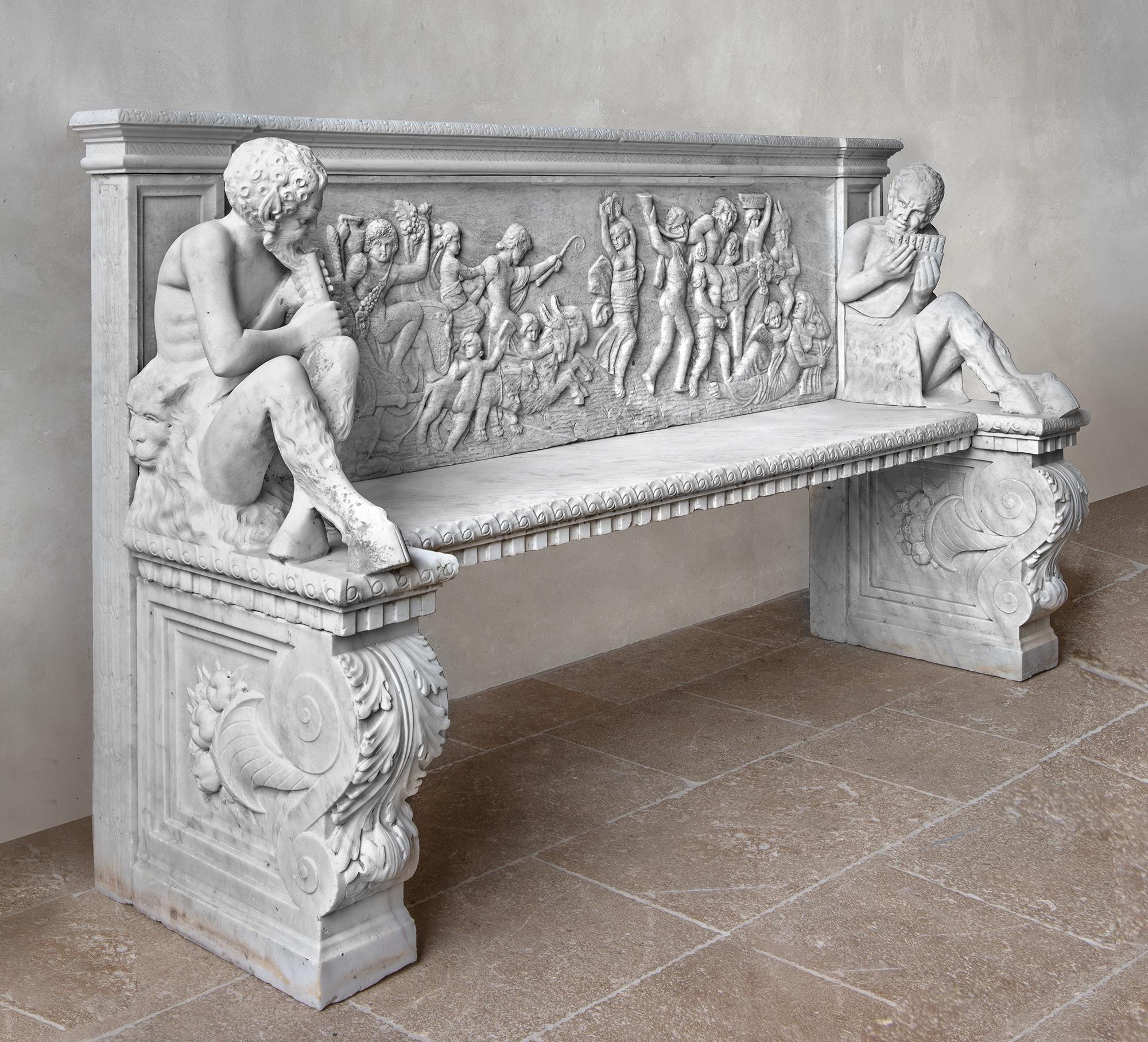 A Rare and Impressive Carved White Marble Neoclassical Bench For Sale 4