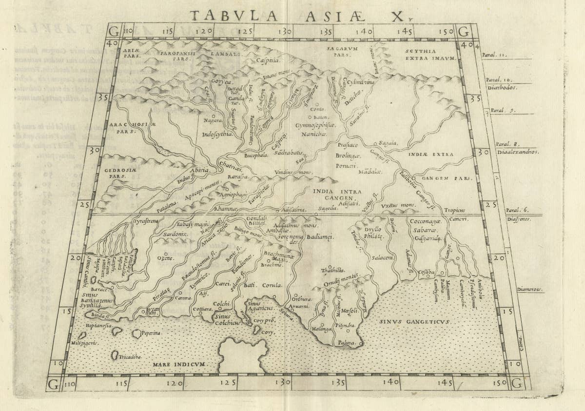 A Rare and Old Trapezoidal Projection of the Ganges and Himalaya Range in India