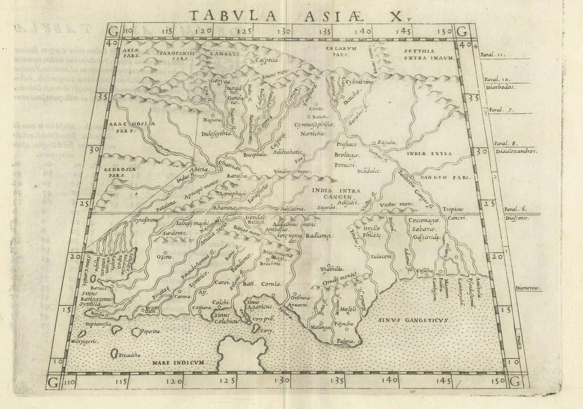A Rare and Old Trapezoidal Projection of the Ganges and Himalaya Range in India