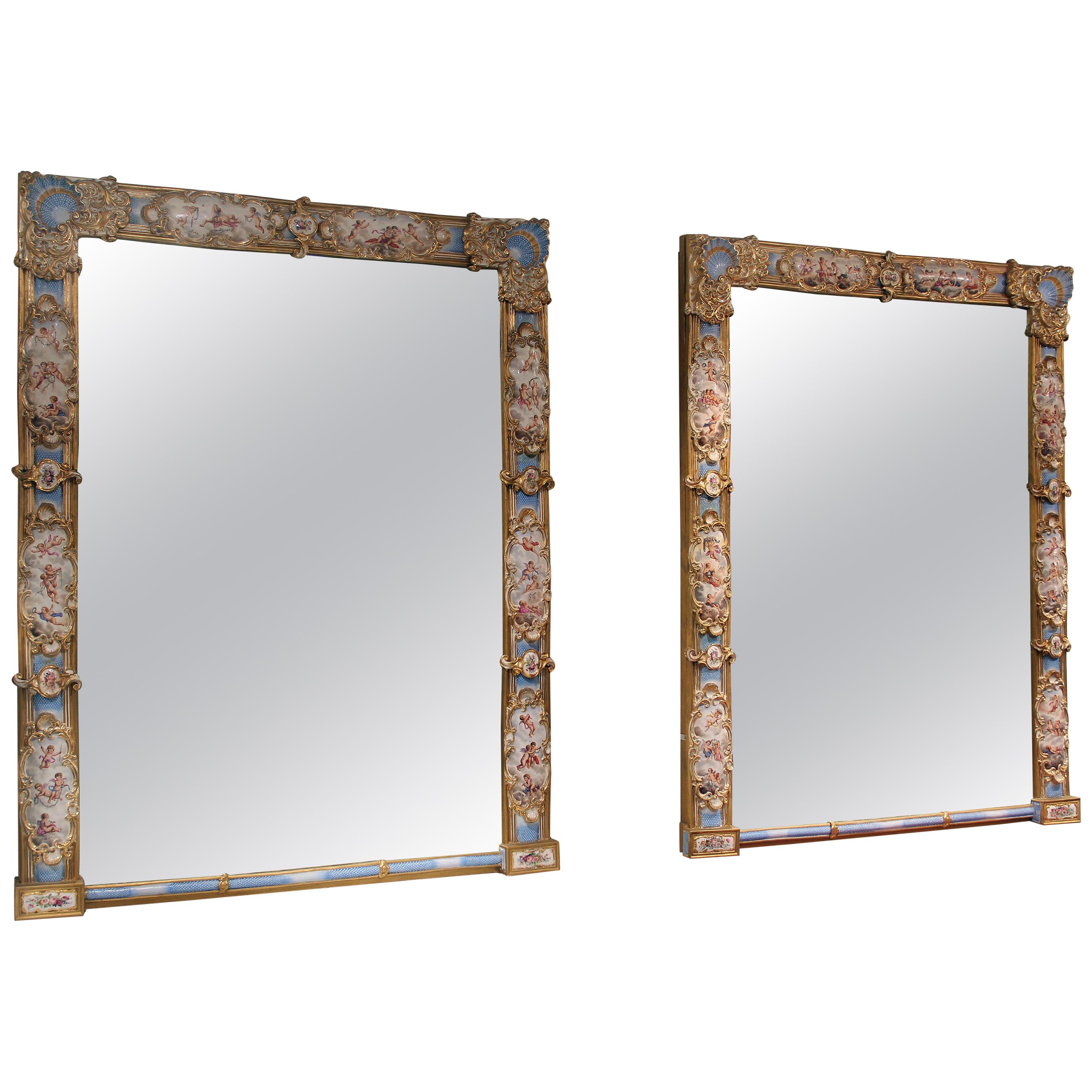 Rare and Special Palatial Pair of Late 19th Century Sèvres Porcelain Mirrors For Sale