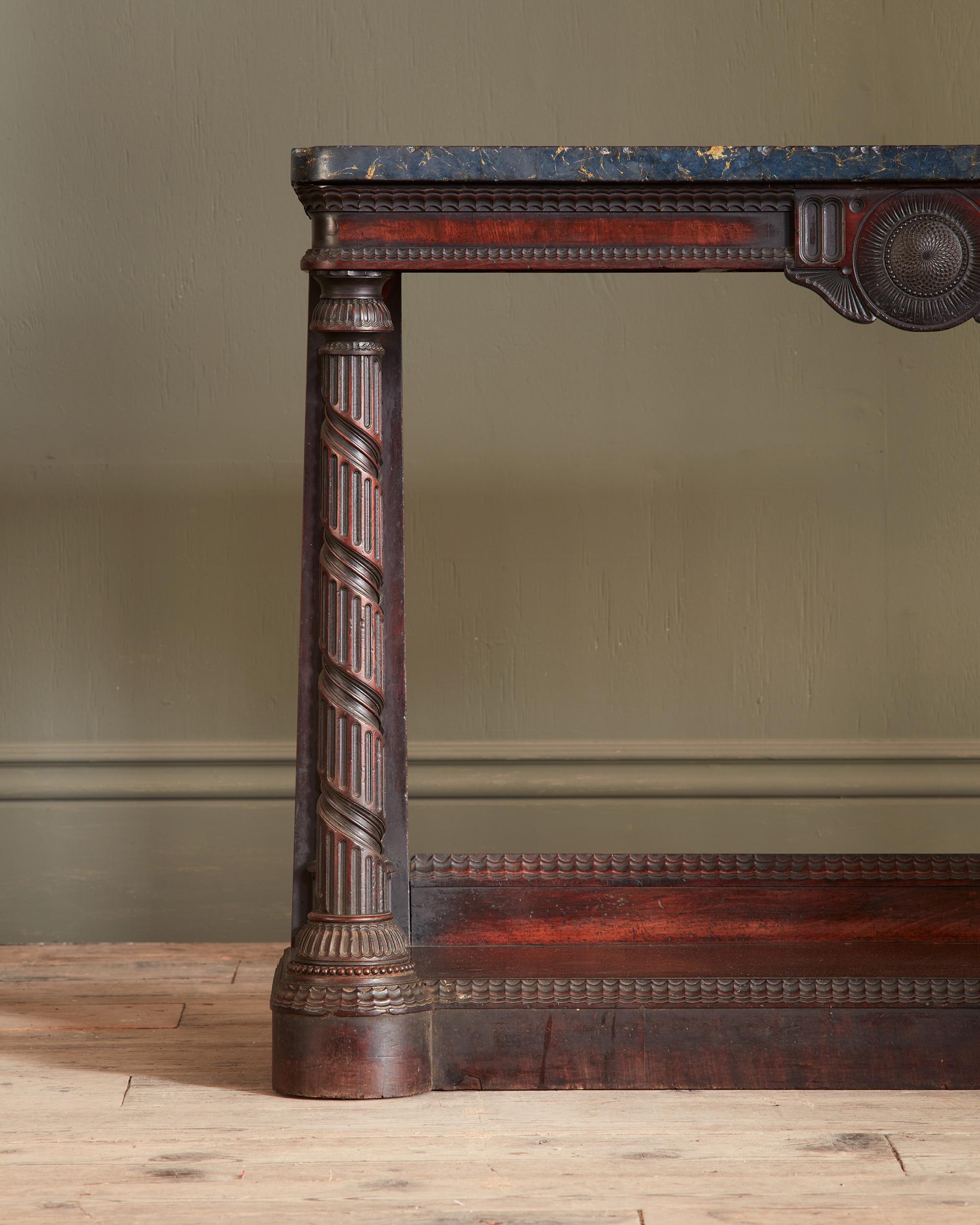 English A Rare and Unusual Early 19th Mahogany and Scagliola Top Narrow Console Table For Sale