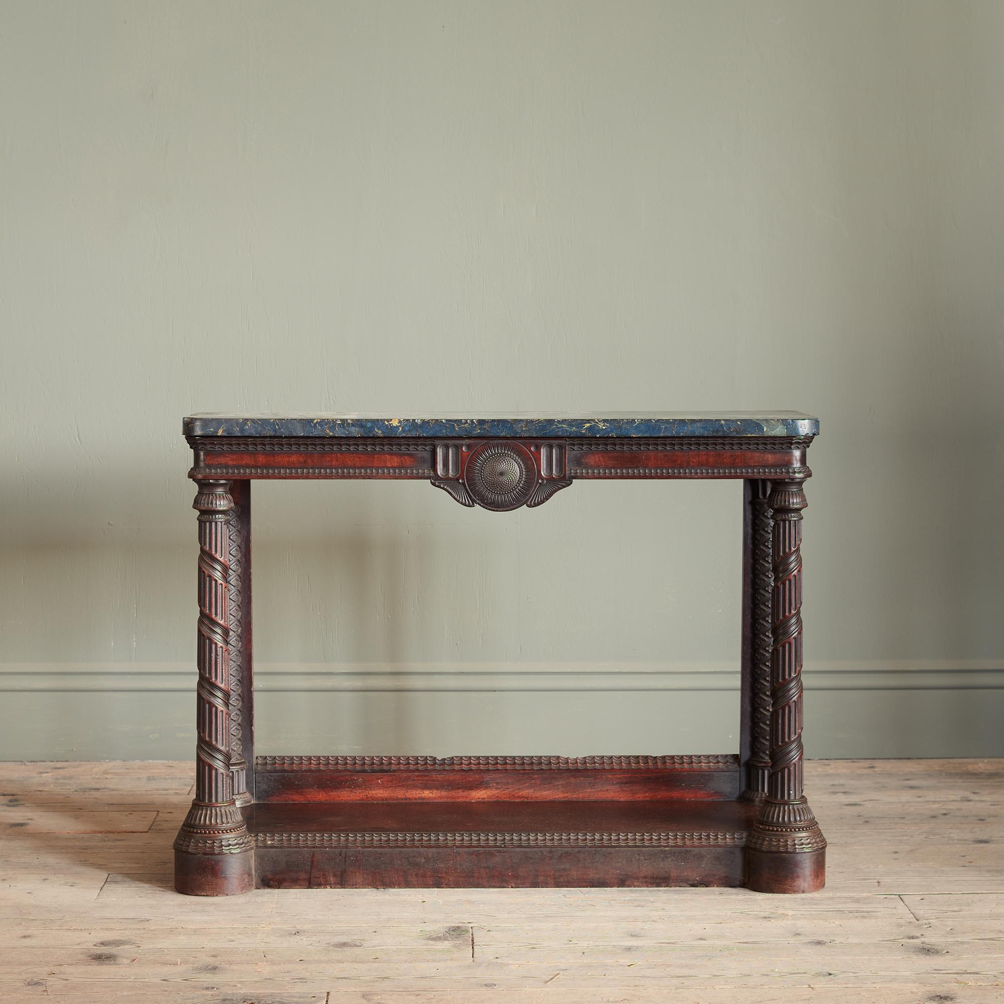 A Rare and Unusual Early 19th Mahogany and Scagliola Top Narrow Console Table In Good Condition For Sale In London, GB