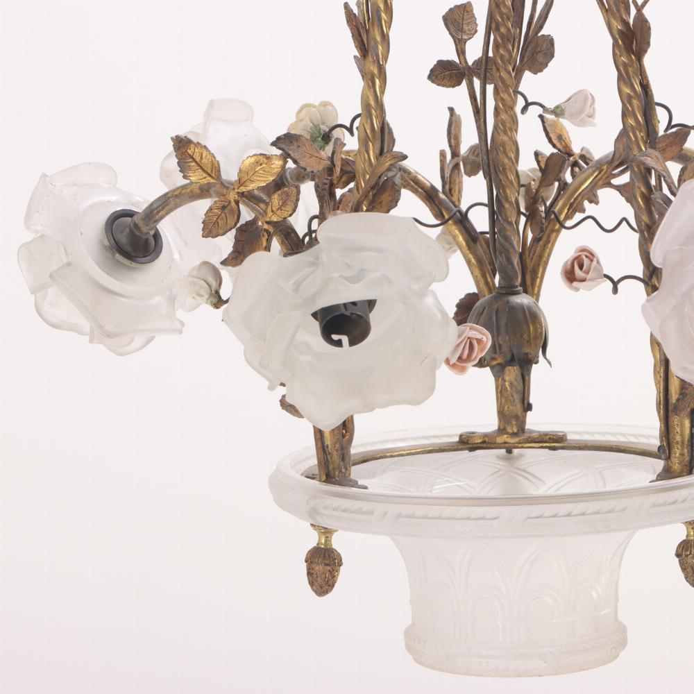 A rare and unusual French bronze chandelier C 1910. In Good Condition In Philadelphia, PA