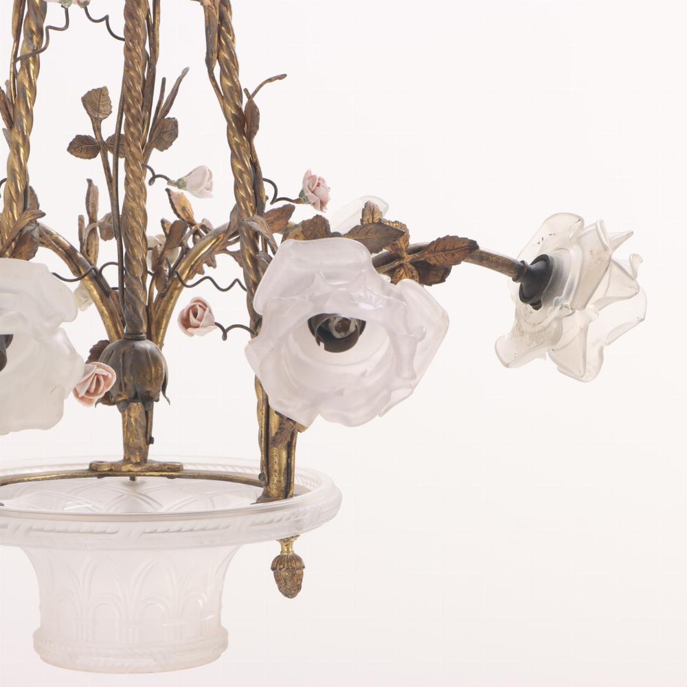 20th Century A rare and unusual French bronze chandelier C 1910.