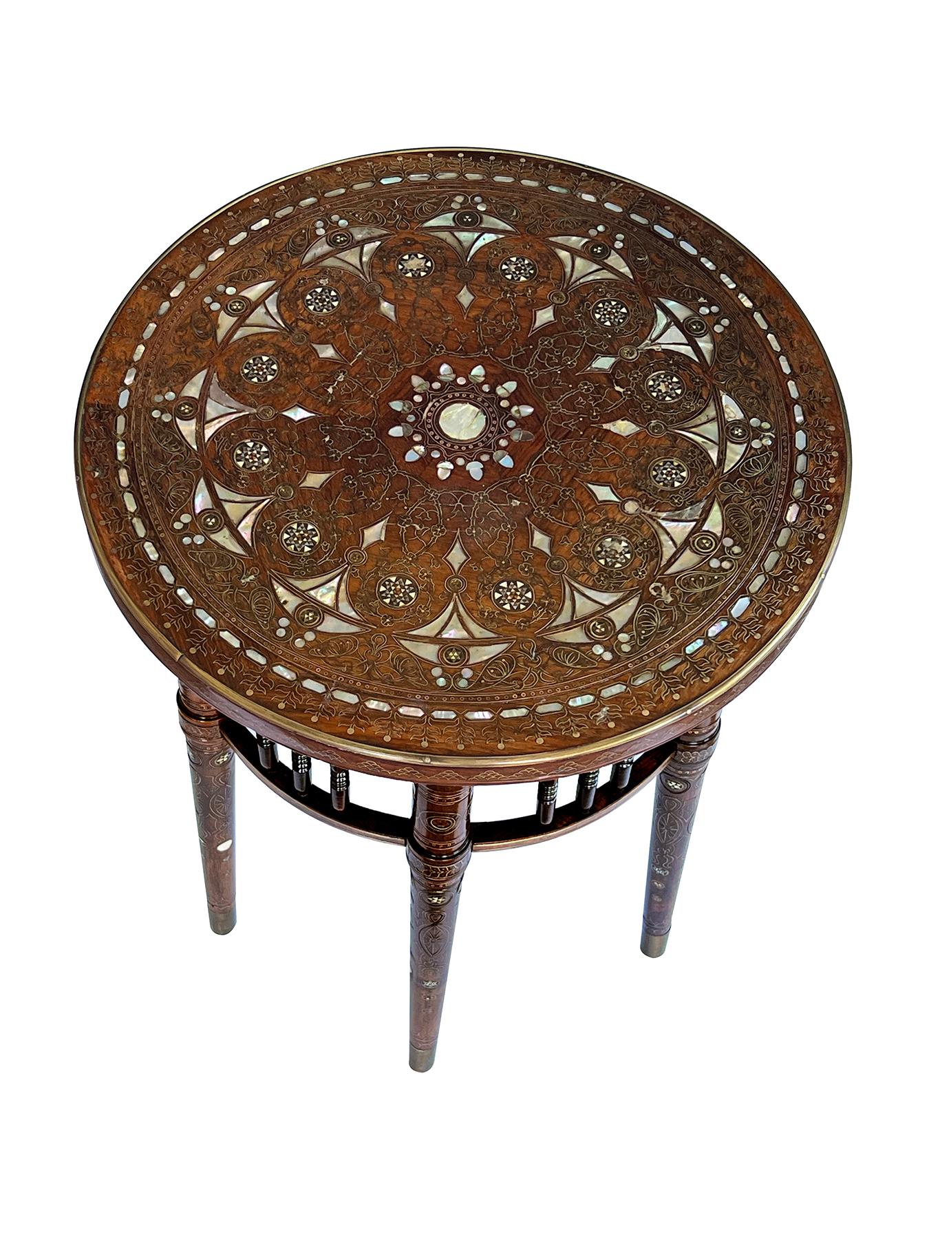Anglo Raj A Rare Anglo-Persian Inlaid Circular Occasional/Drinks Table  For Sale