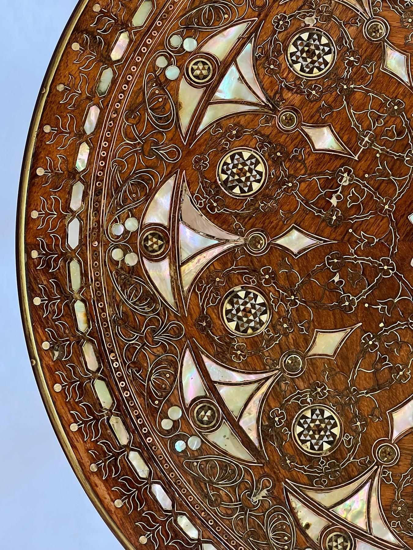 Indian A Rare Anglo-Persian Inlaid Circular Occasional/Drinks Table