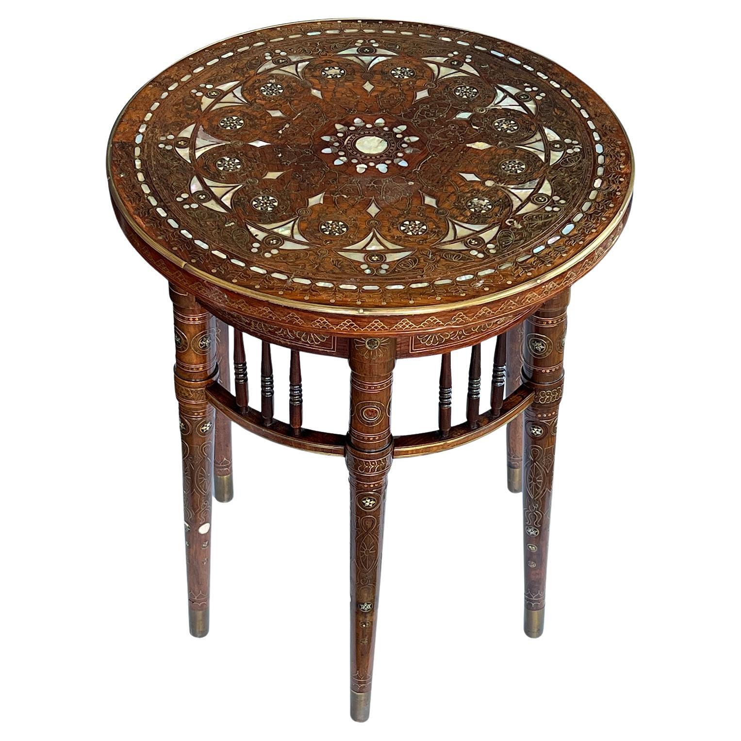 A Rare Anglo-Persian Inlaid Circular Occasional/Drinks Table 