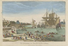 Rare Animated Hand-Colored Engraving of the French Harbour of Port City Brest