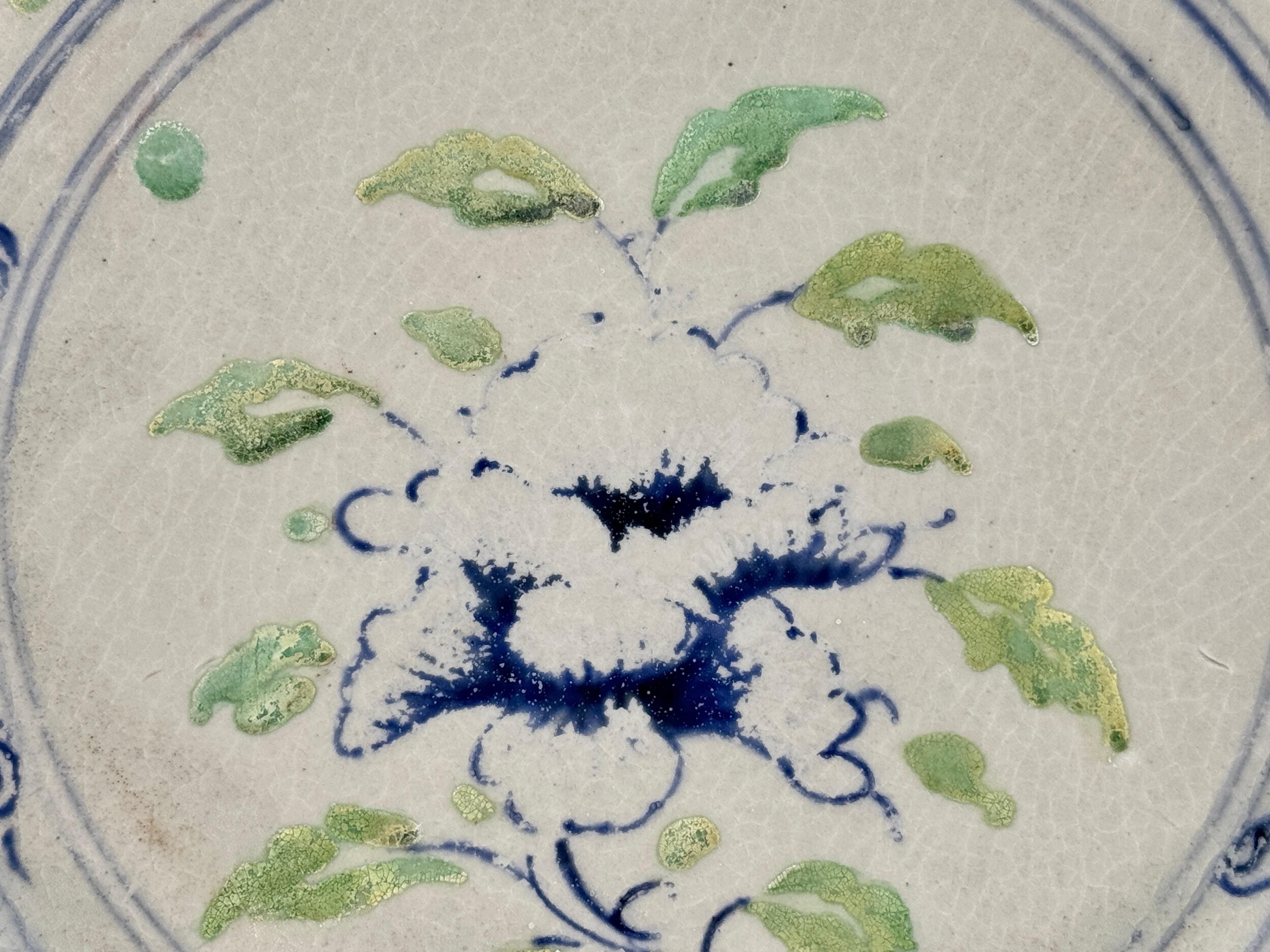 Rare grès Annamese bleu sous glaçure et vert peint, 15-16e siècle Bon état - En vente à seoul, KR