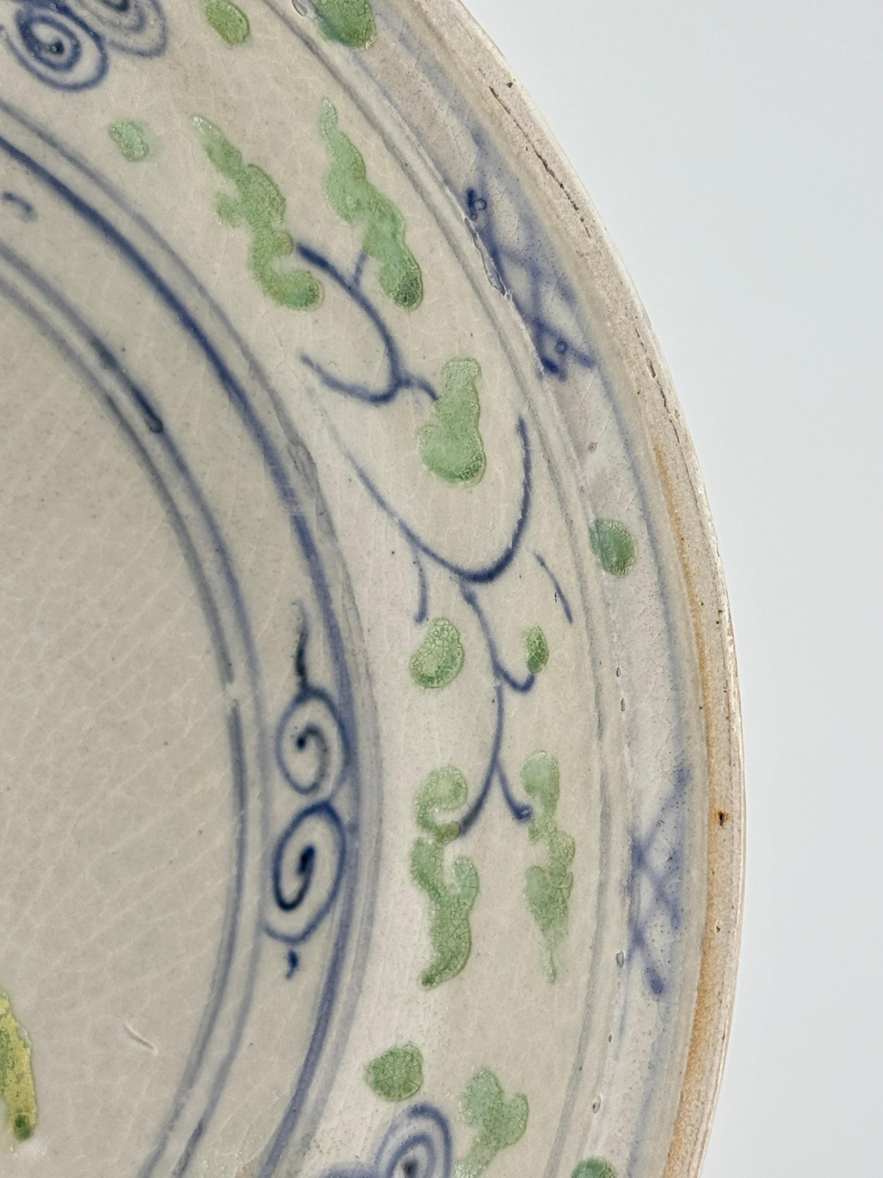 XVIIIe siècle et antérieur Rare grès Annamese bleu sous glaçure et vert peint, 15-16e siècle en vente