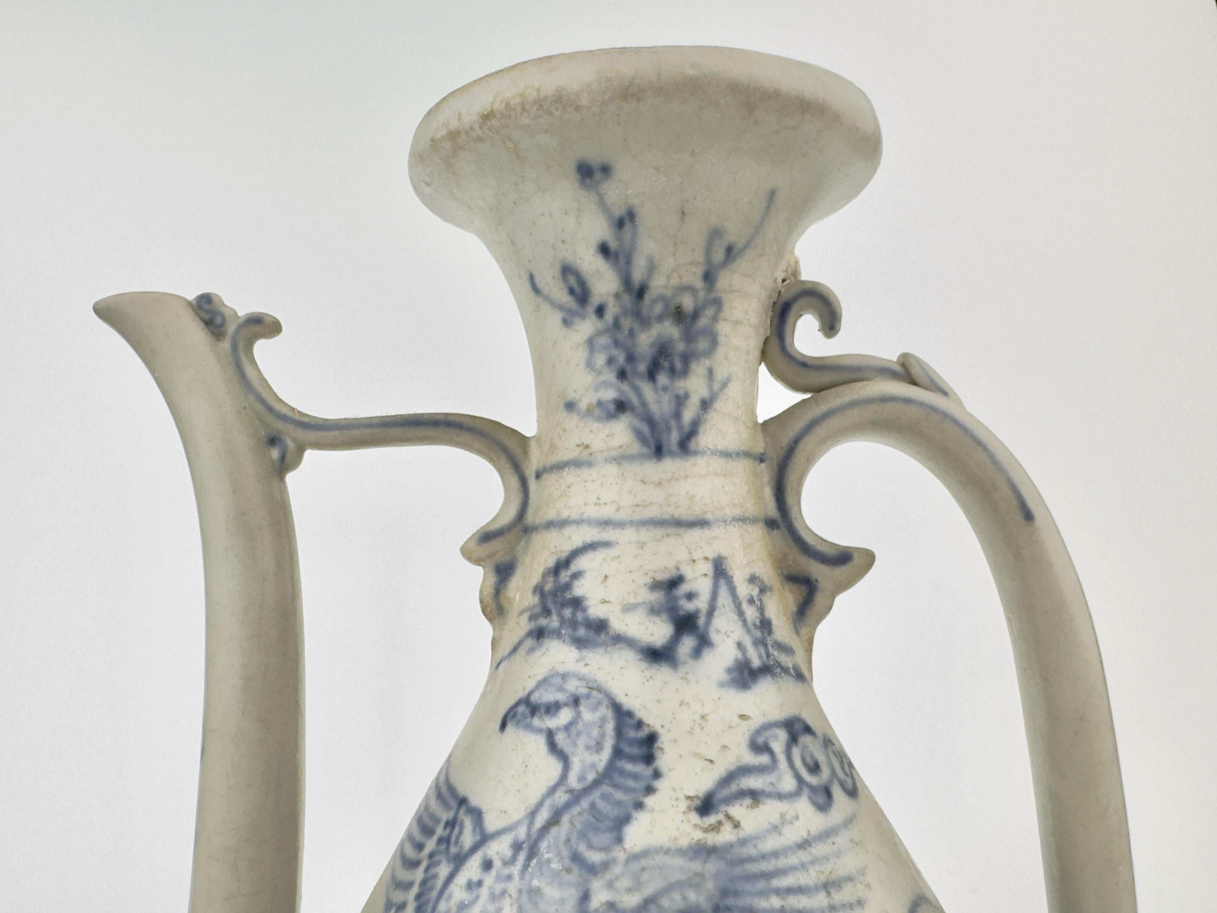 Stoneware A Rare Gilted Annamese Blue and white Ewer, Circa 15th Century For Sale