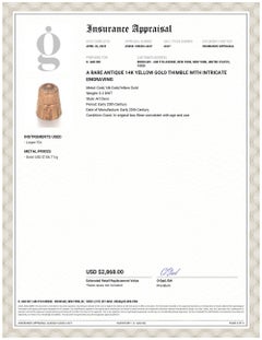 Un raro ditale antico in oro giallo 14K con incisioni complesse