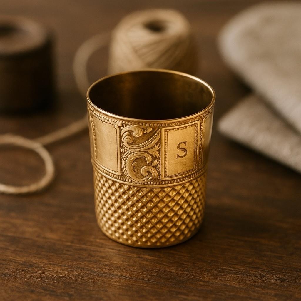 Seltener antiker Thimble aus 14 Karat Gelbgold mit komplizierter Gravur im Angebot 2