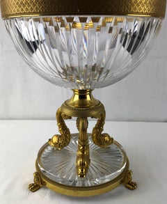 Monumental Caviar Bowl Crystal and Ormolu or Bronze Dore Dolphin Centerpiece